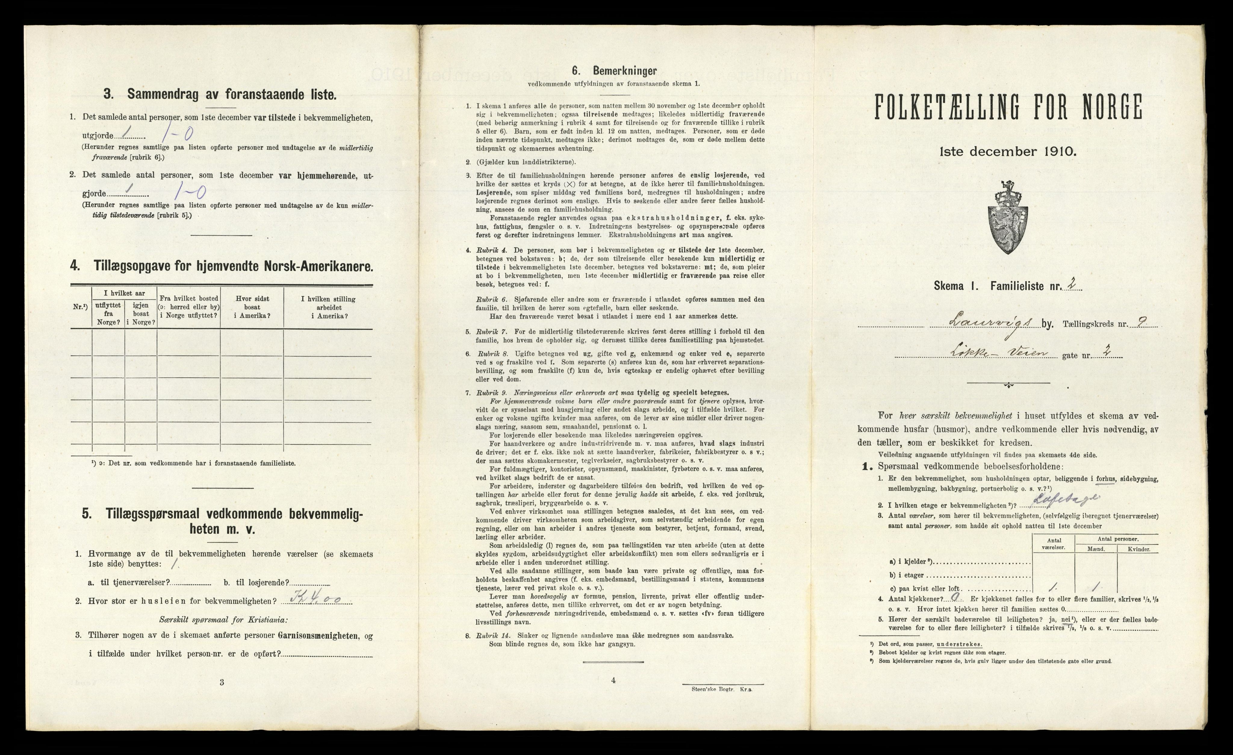 RA, 1910 census for Larvik, 1910, p. 2693