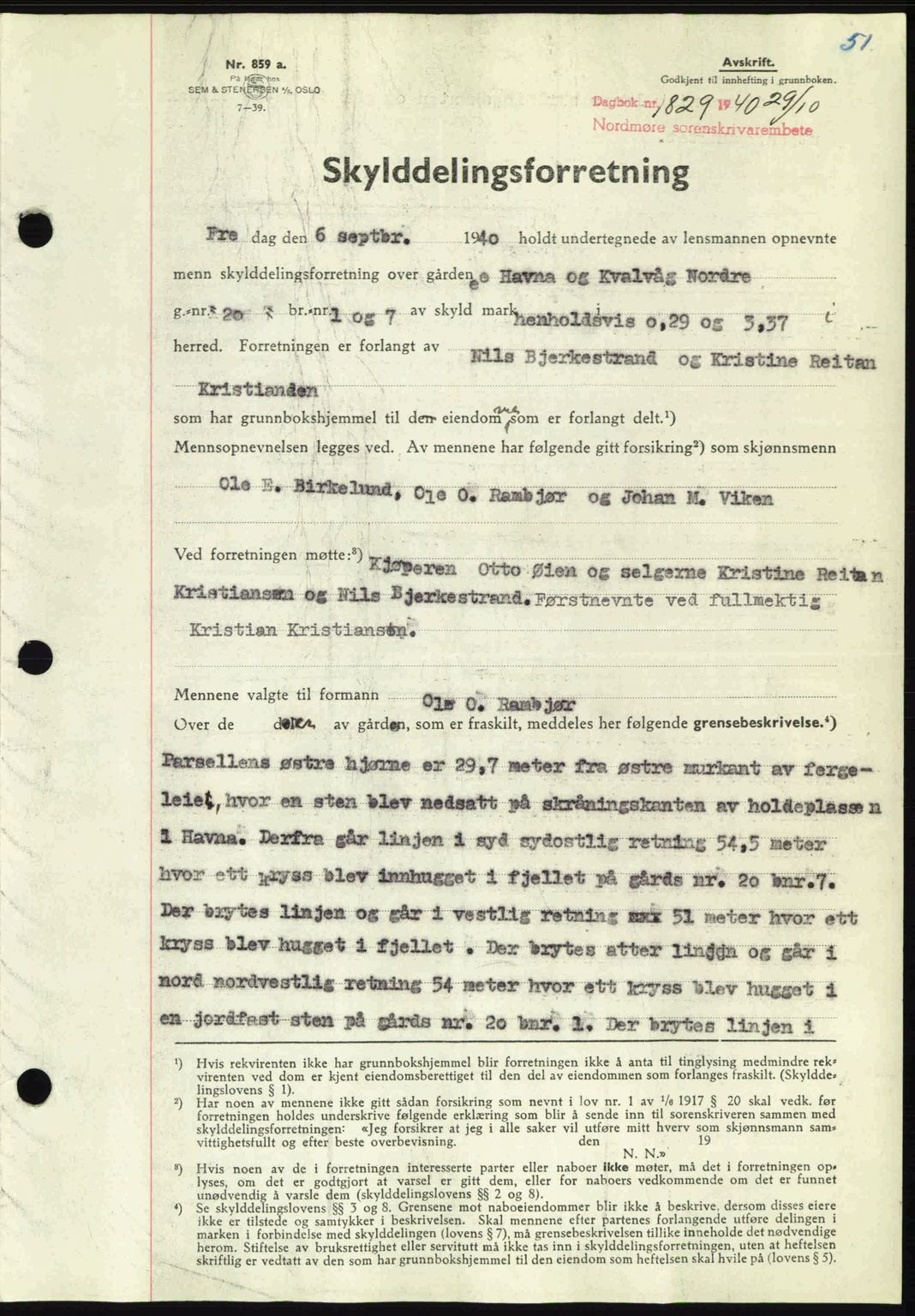 Nordmøre sorenskriveri, SAT/A-4132/1/2/2Ca: Mortgage book no. A89, 1940-1941, Diary no: : 1829/1940