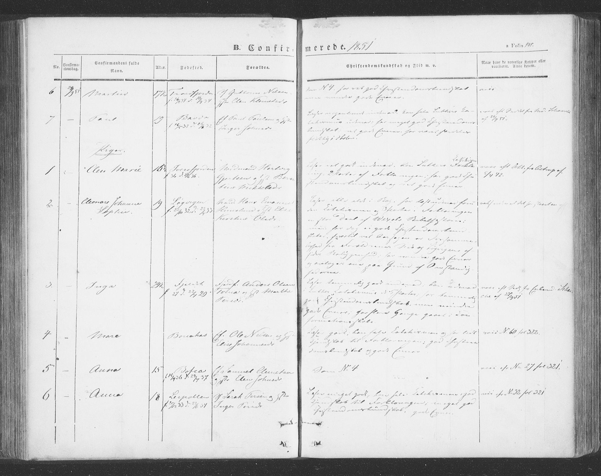 Tana sokneprestkontor, AV/SATØ-S-1334/H/Ha/L0001kirke: Parish register (official) no. 1, 1846-1861, p. 131