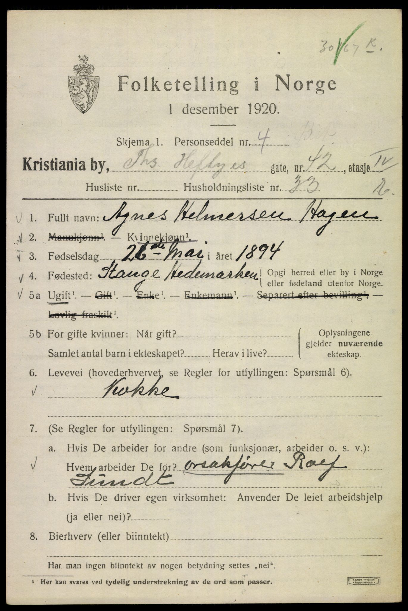 SAO, 1920 census for Kristiania, 1920, p. 571821