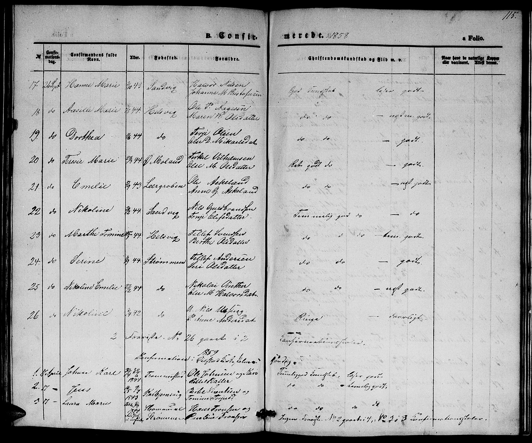 Hisøy sokneprestkontor, SAK/1111-0020/F/Fb/L0001: Parish register (copy) no. B 1, 1849-1872, p. 115