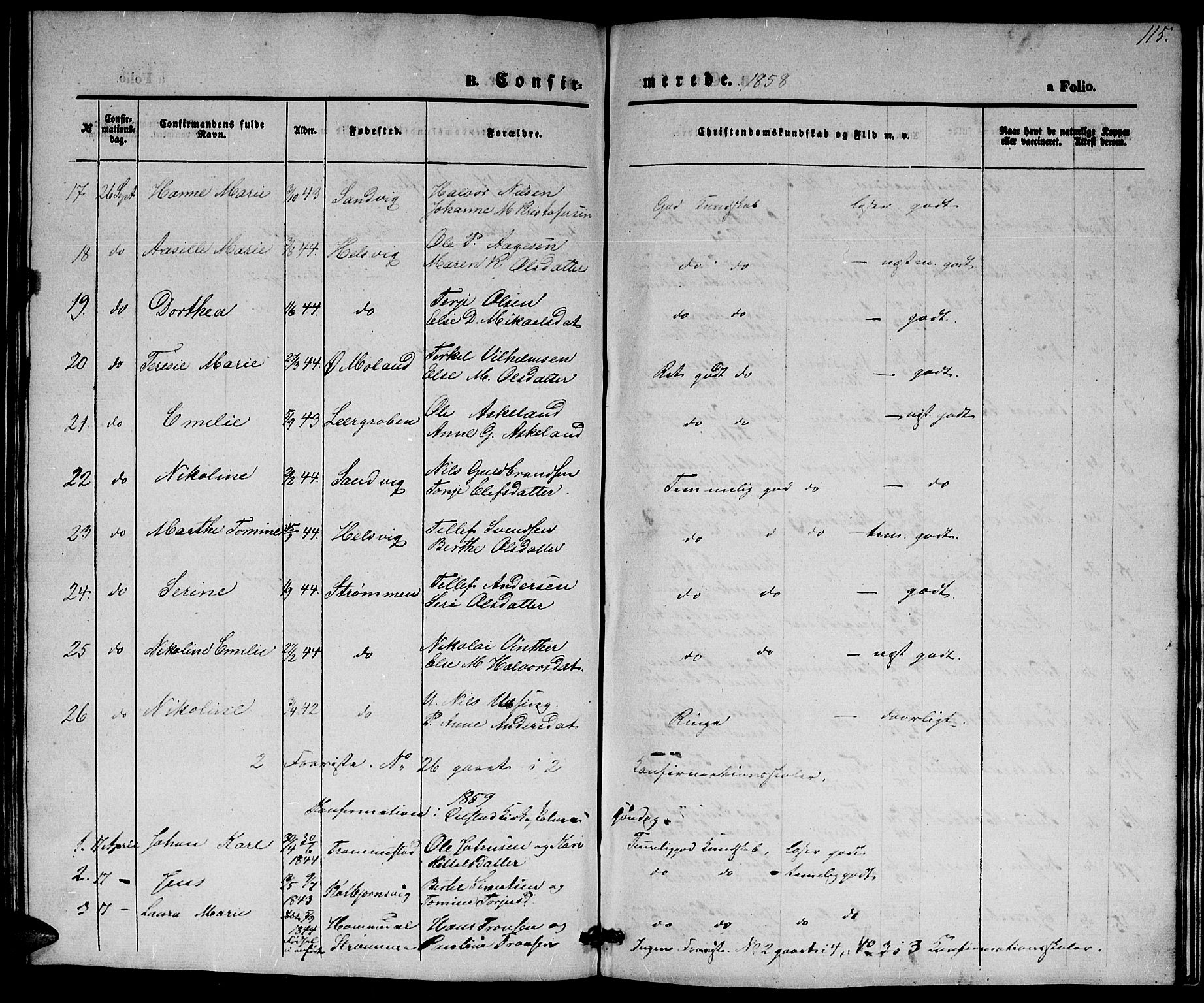 Hisøy sokneprestkontor, AV/SAK-1111-0020/F/Fb/L0001: Parish register (copy) no. B 1, 1849-1872, p. 115