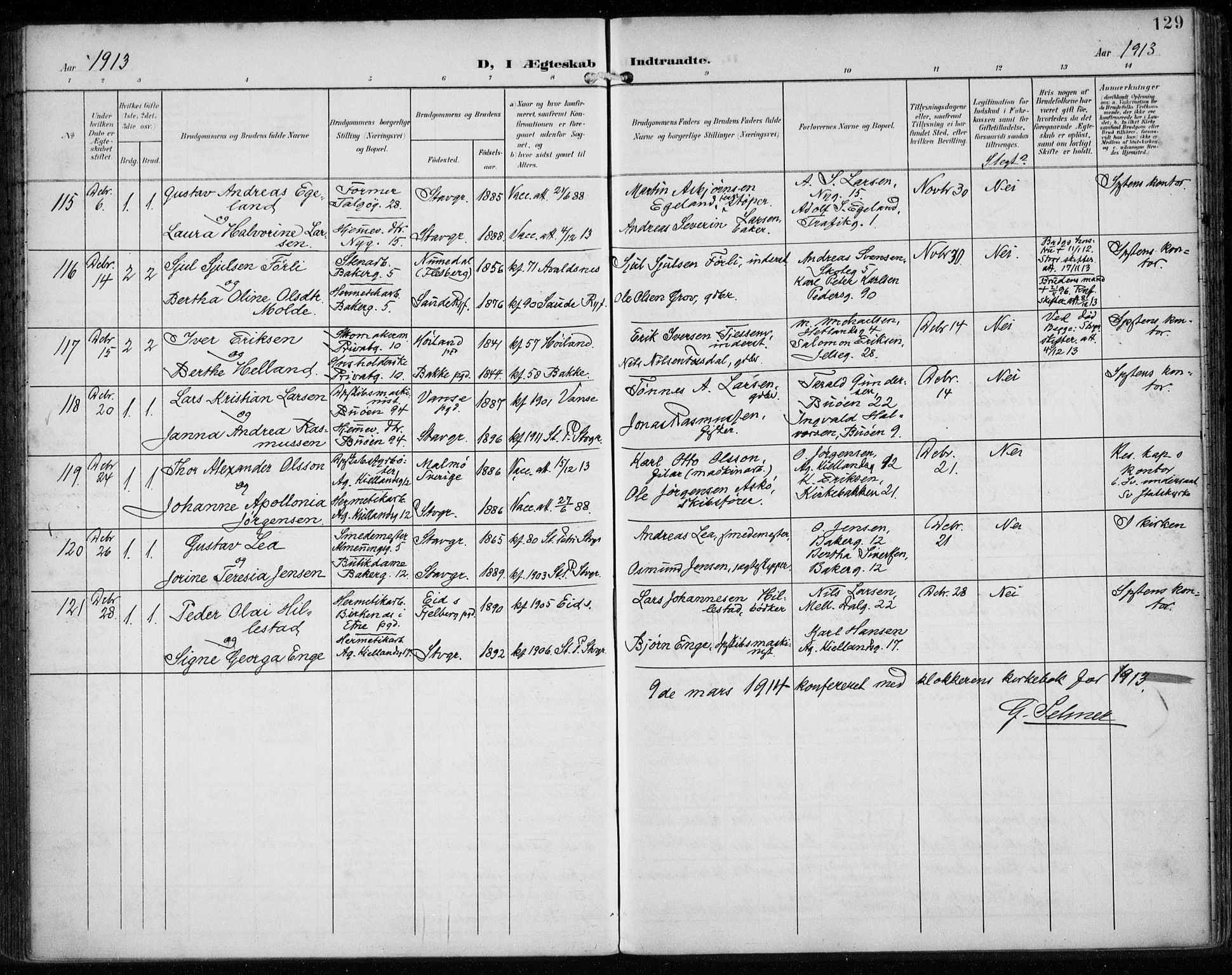 St. Petri sokneprestkontor, AV/SAST-A-101813/002/A/L0003: Parish register (official) no. A 24, 1900-1921, p. 129