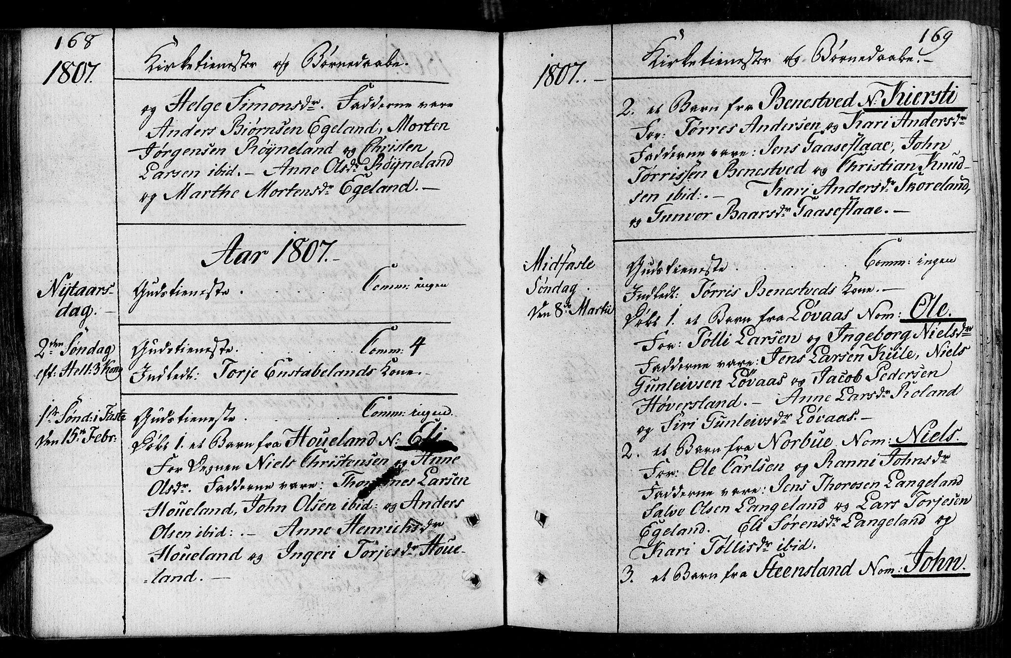 Vennesla sokneprestkontor, AV/SAK-1111-0045/Fa/Faa/L0002: Parish register (official) no. A 2, 1785-1834, p. 168-169