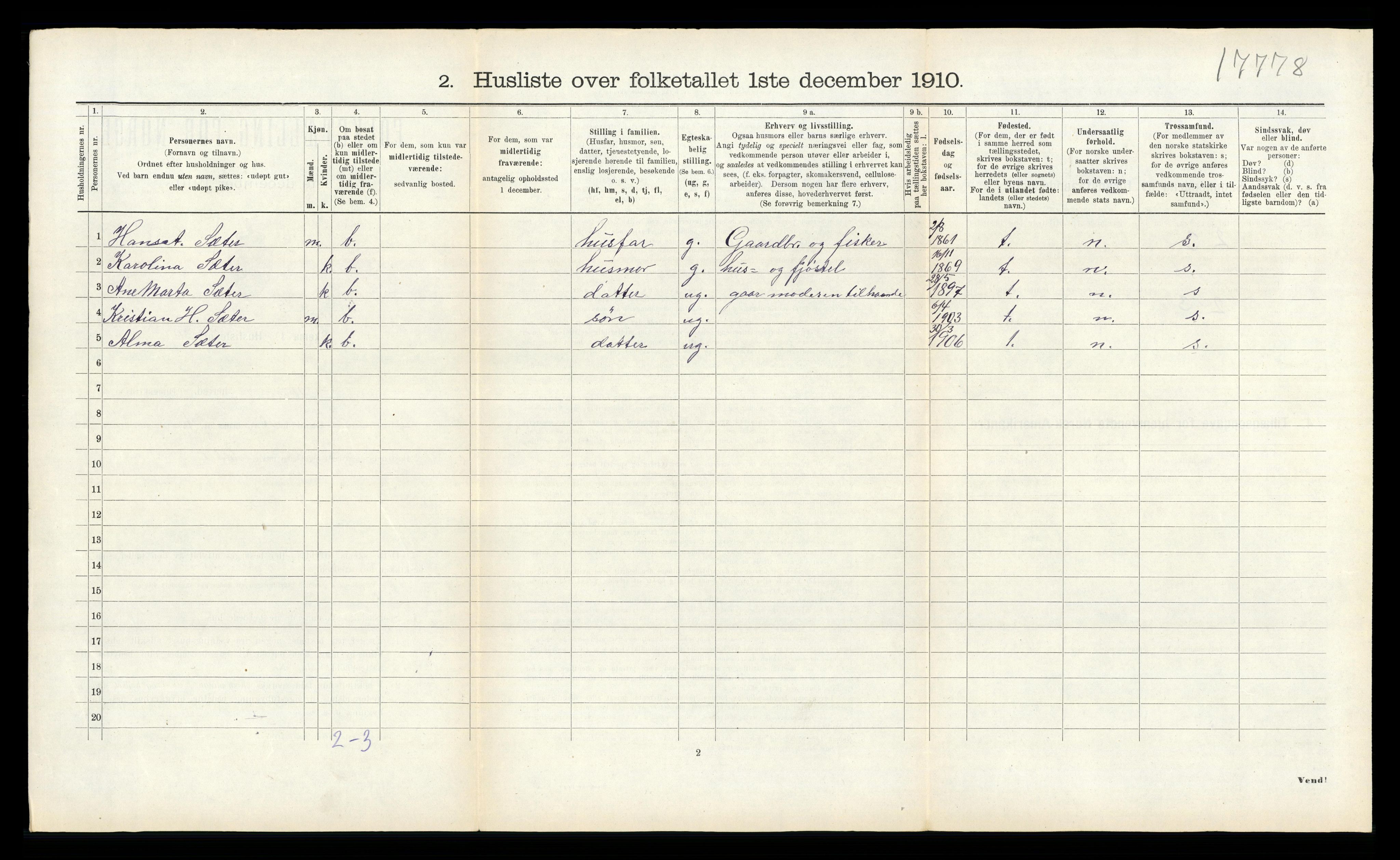 RA, 1910 census for Aukra, 1910, p. 303