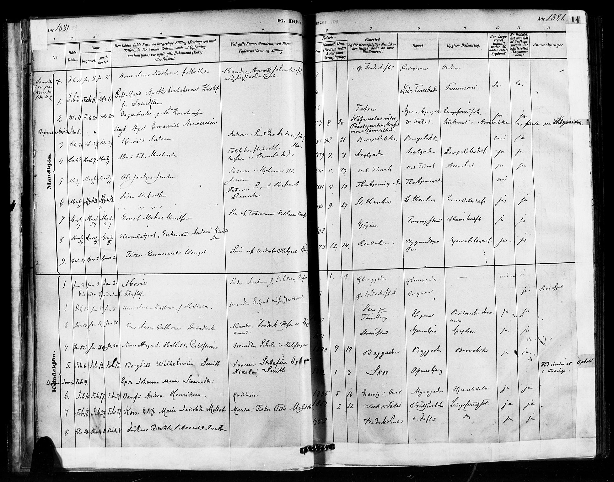 Fredrikstad domkirkes prestekontor Kirkebøker, SAO/A-10906/F/Fa/L0003: Parish register (official) no. 3, 1878-1904, p. 14