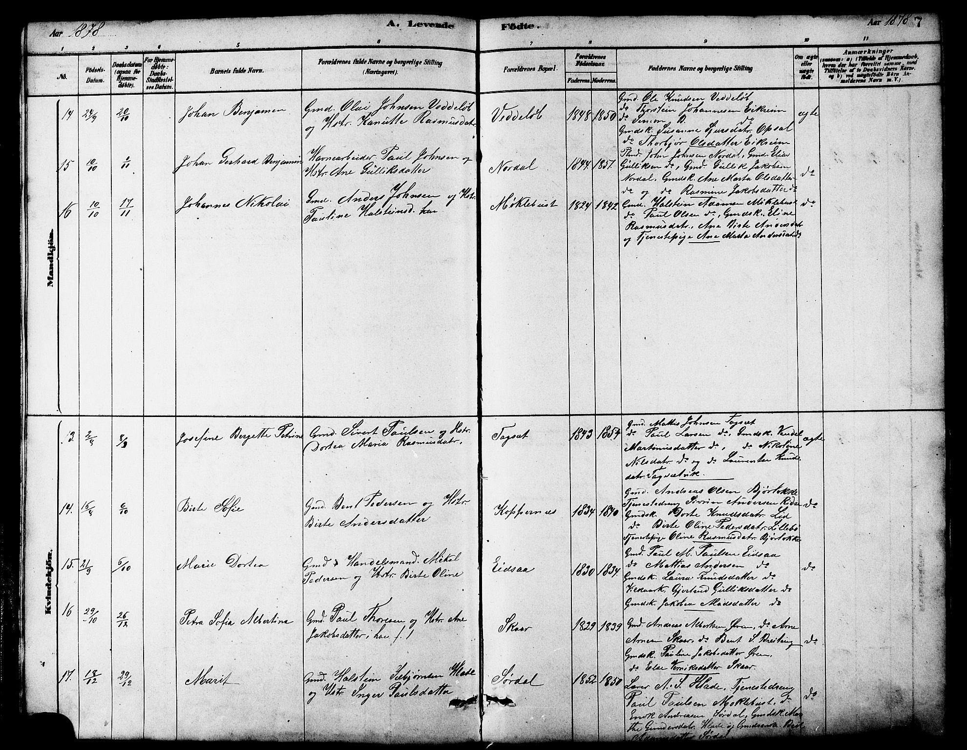 Ministerialprotokoller, klokkerbøker og fødselsregistre - Møre og Romsdal, AV/SAT-A-1454/502/L0027: Parish register (copy) no. 502C01, 1878-1908, p. 7