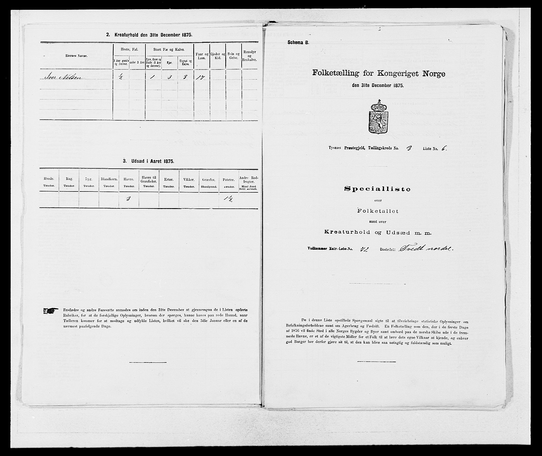 SAB, 1875 census for 1223P Tysnes, 1875, p. 230