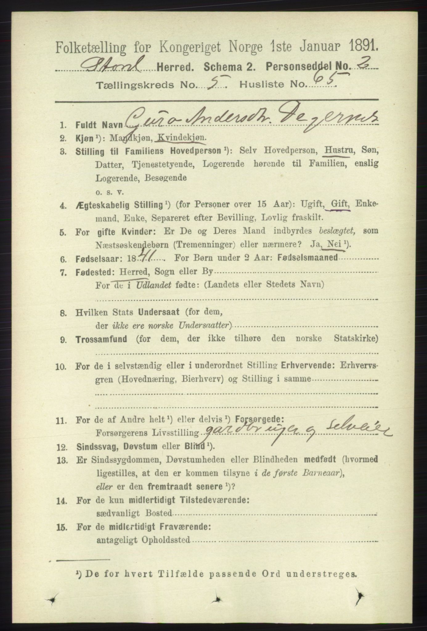 RA, 1891 census for 1221 Stord, 1891, p. 2023