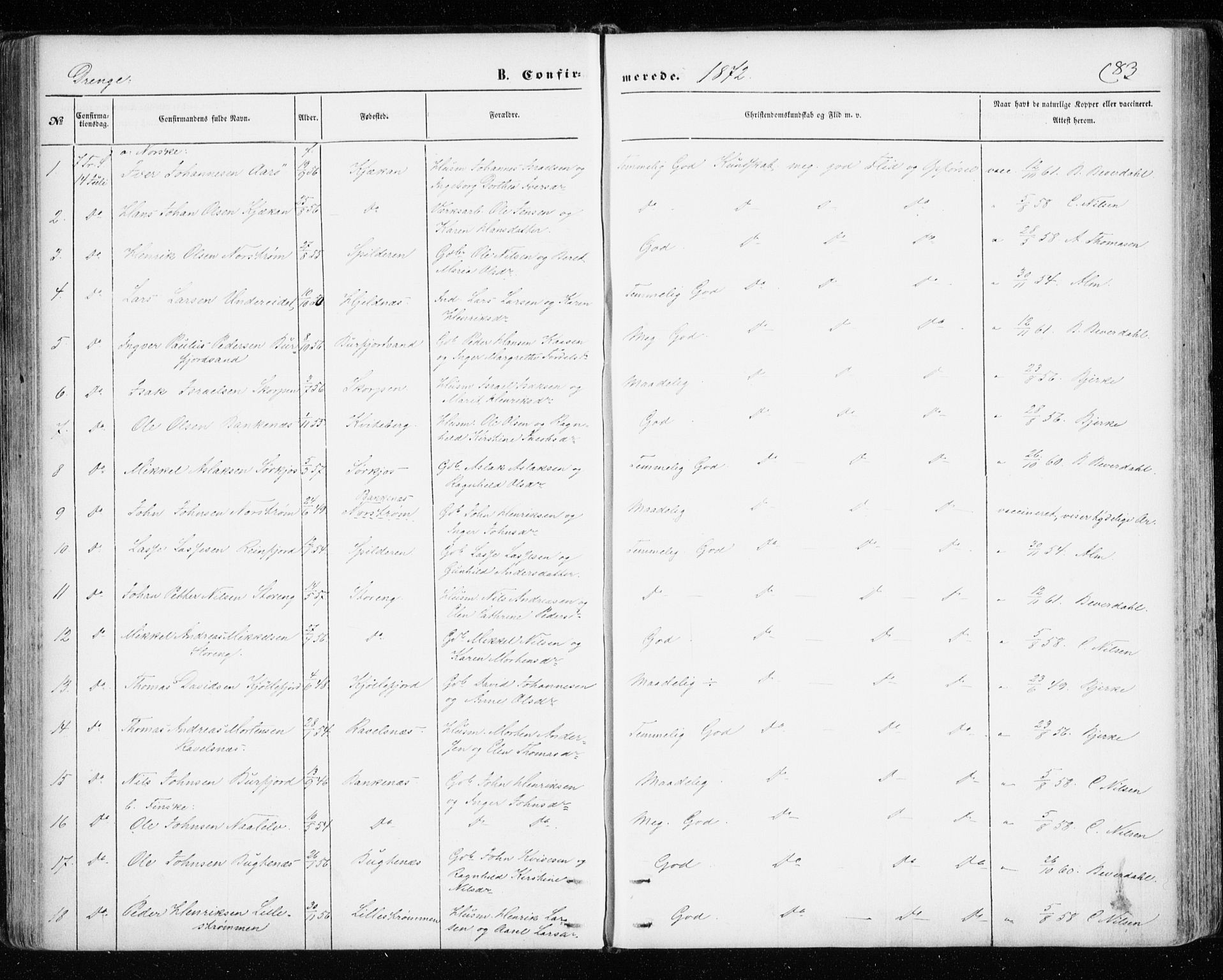 Skjervøy sokneprestkontor, SATØ/S-1300/H/Ha/Haa/L0011kirke: Parish register (official) no. 11, 1861-1877, p. 83