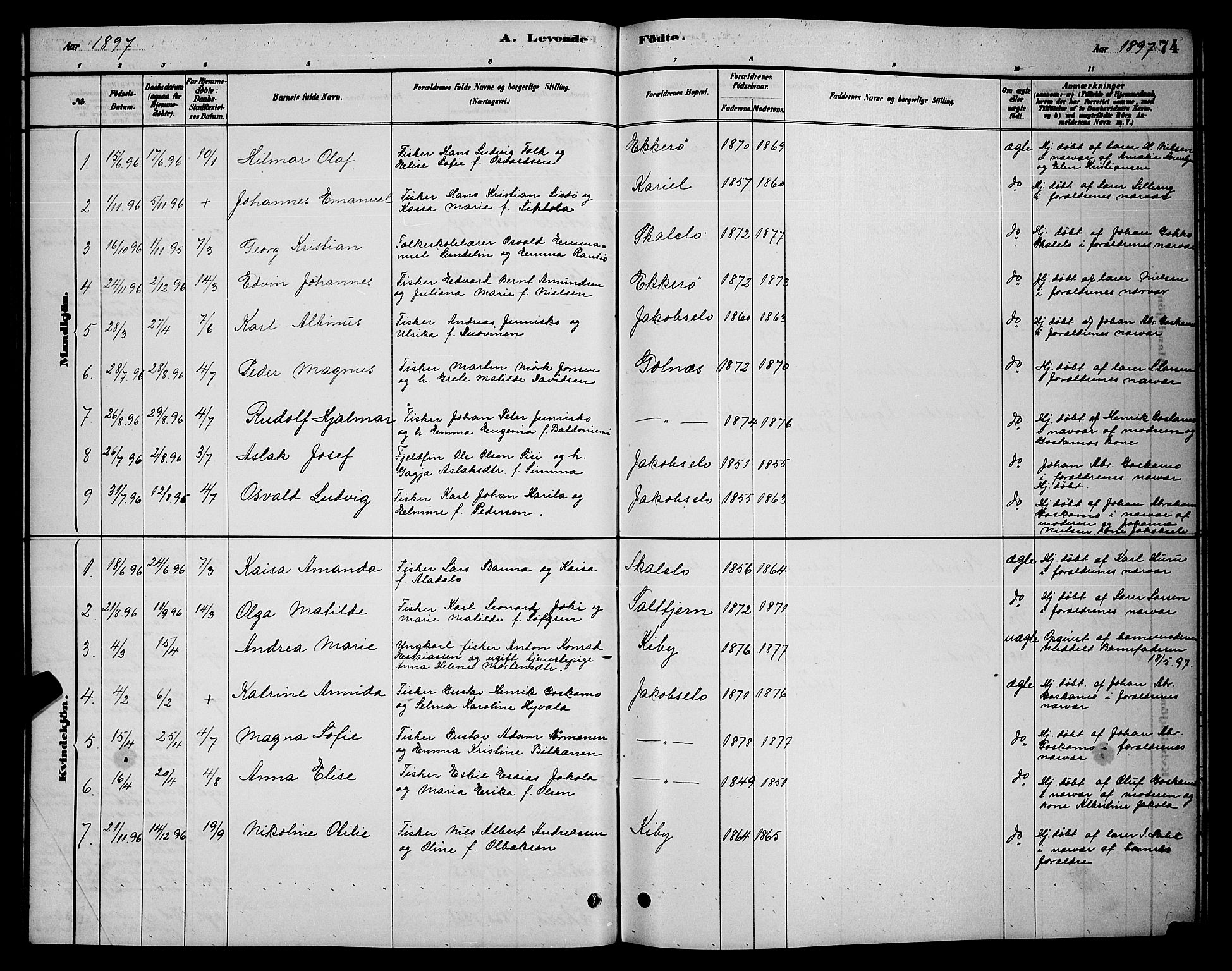 Vadsø sokneprestkontor, AV/SATØ-S-1325/H/Hb/L0003klokker: Parish register (copy) no. 3, 1881-1901, p. 74