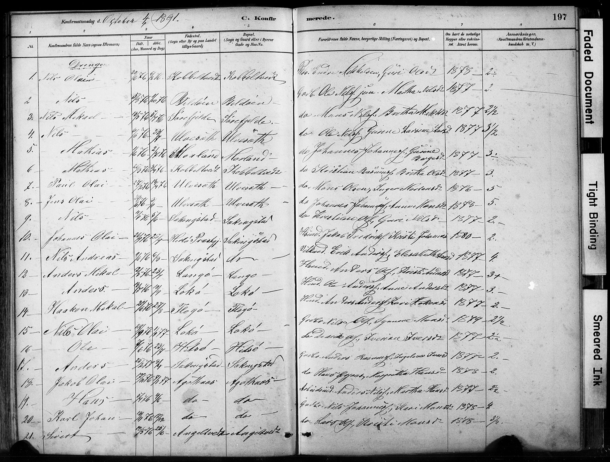 Fjell sokneprestembete, AV/SAB-A-75301/H/Hab: Parish register (copy) no. A 4, 1880-1899, p. 197