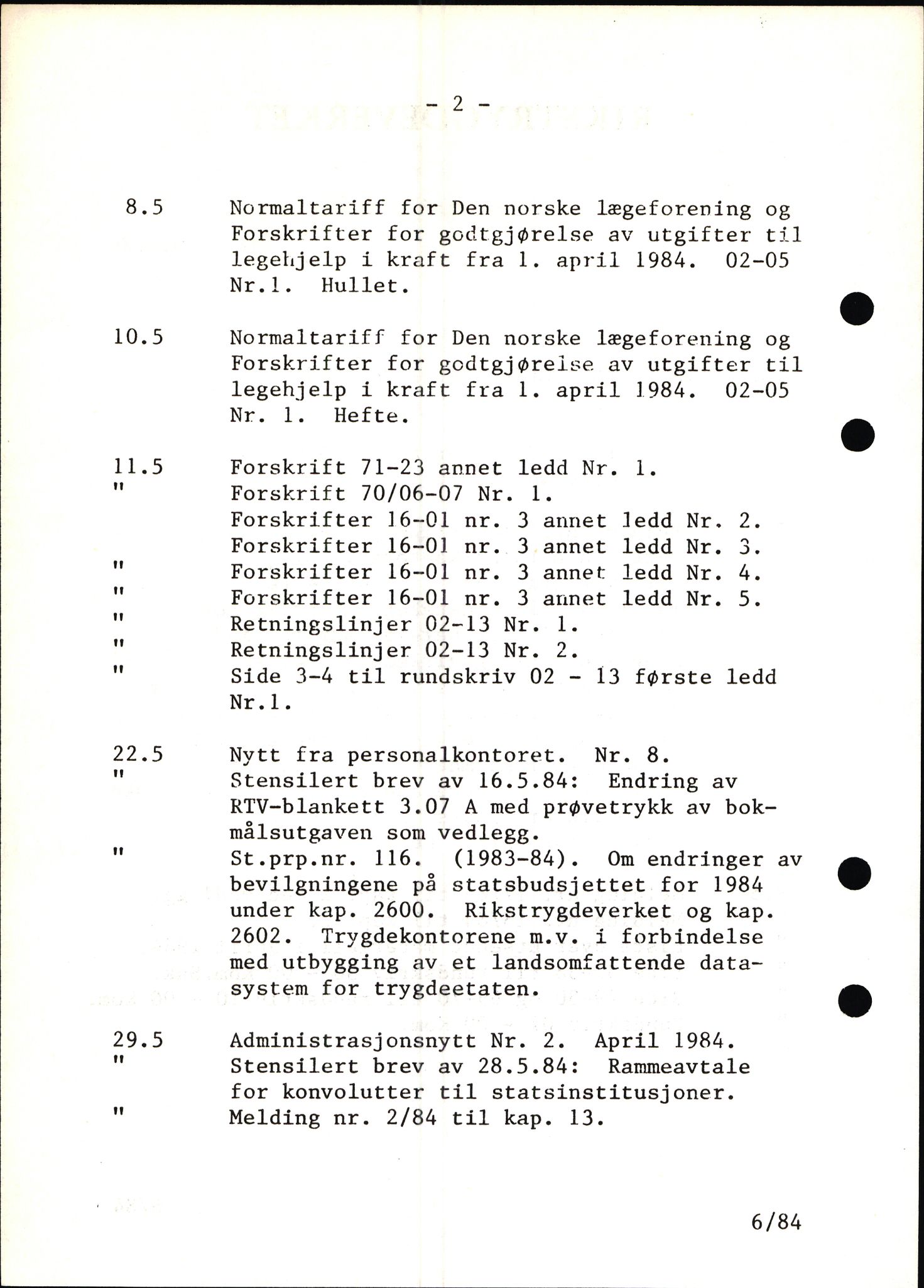 Rikstrygdeverket, Administrasjonsavdelingen, AV/RA-S-4503/1/X/Xd/Xda/L0121: Lister utsendte meldinger, brosjyrer og forskrifter, 1974-2002, p. 28