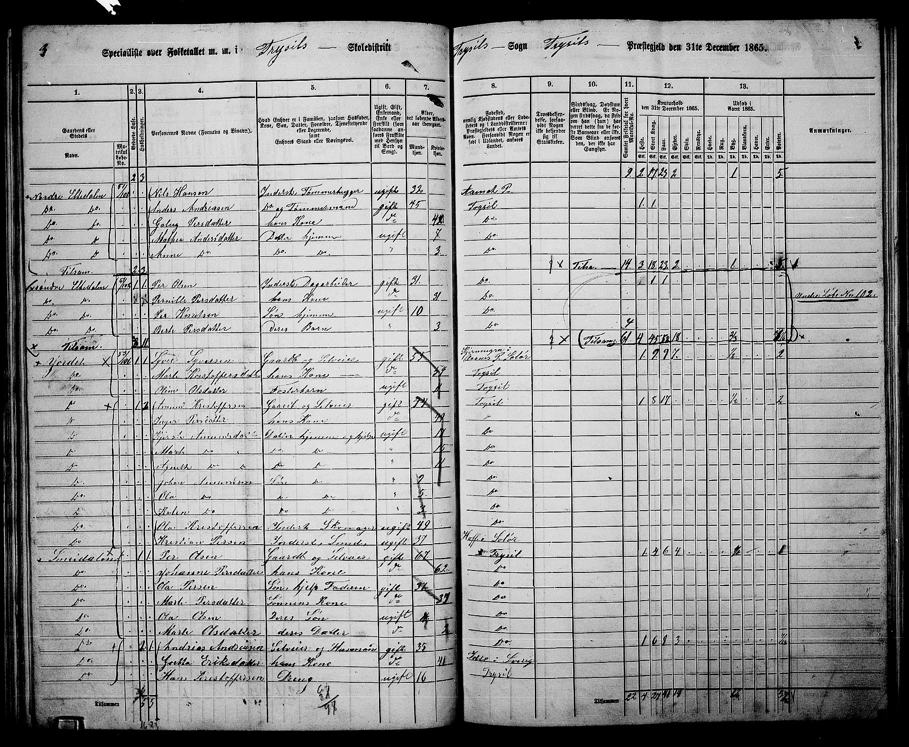 RA, 1865 census for Trysil, 1865, p. 60