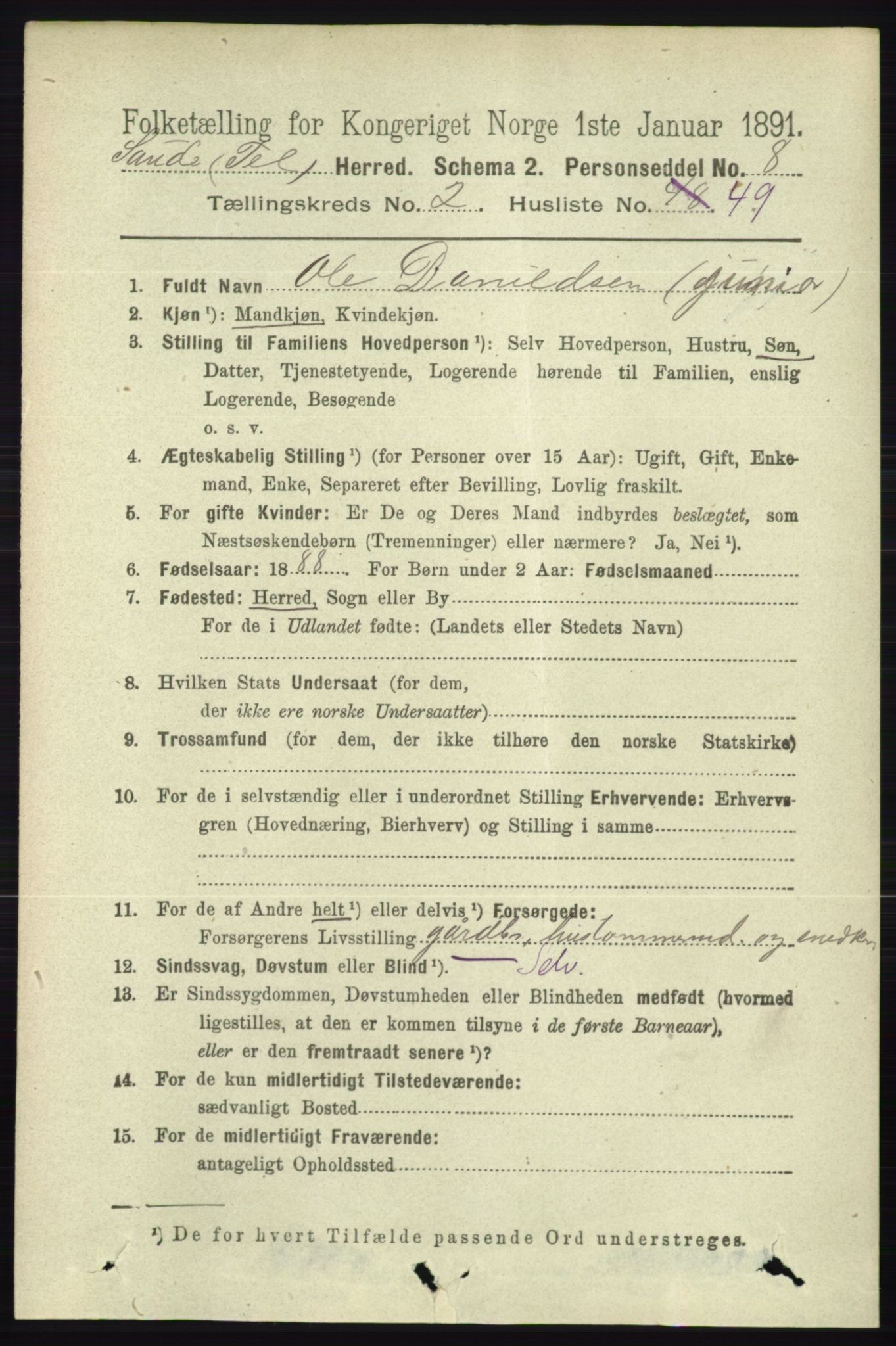 RA, 1891 census for 0822 Sauherad, 1891, p. 665