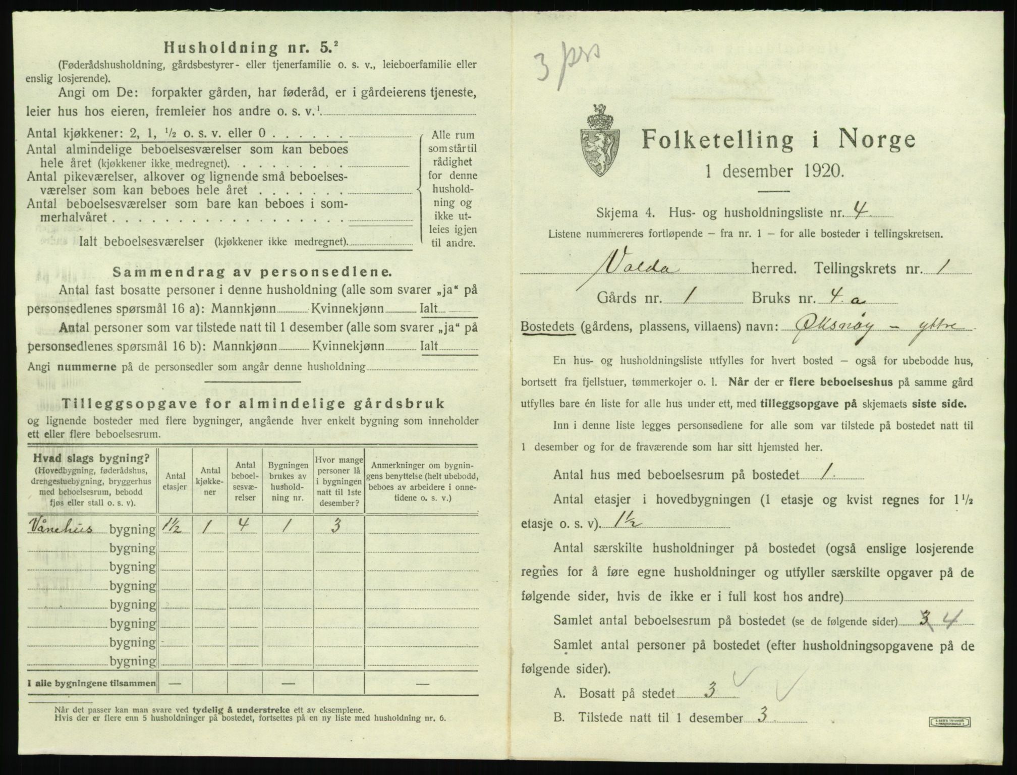 SAT, 1920 census for Volda, 1920, p. 106