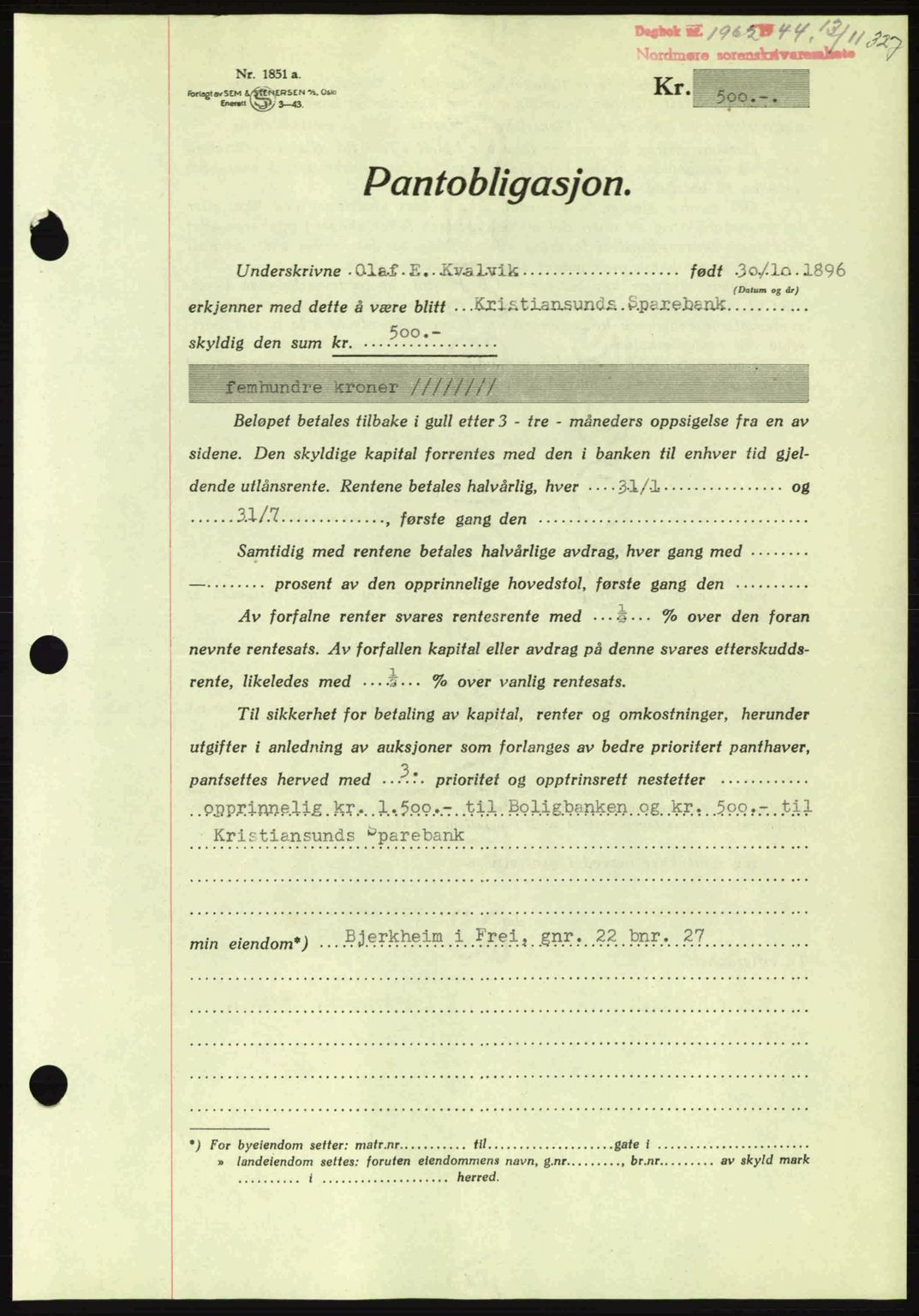 Nordmøre sorenskriveri, AV/SAT-A-4132/1/2/2Ca: Mortgage book no. B92, 1944-1945, Diary no: : 1962/1944