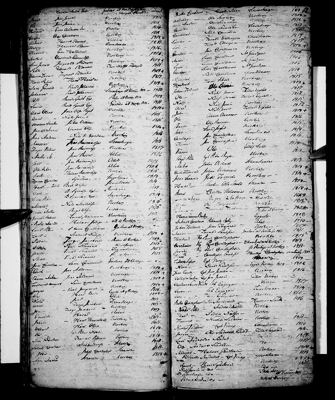 Risør sokneprestkontor, SAK/1111-0035/F/Fb/L0003: Parish register (copy) no. B 3 /1, 1812-1874, p. 12