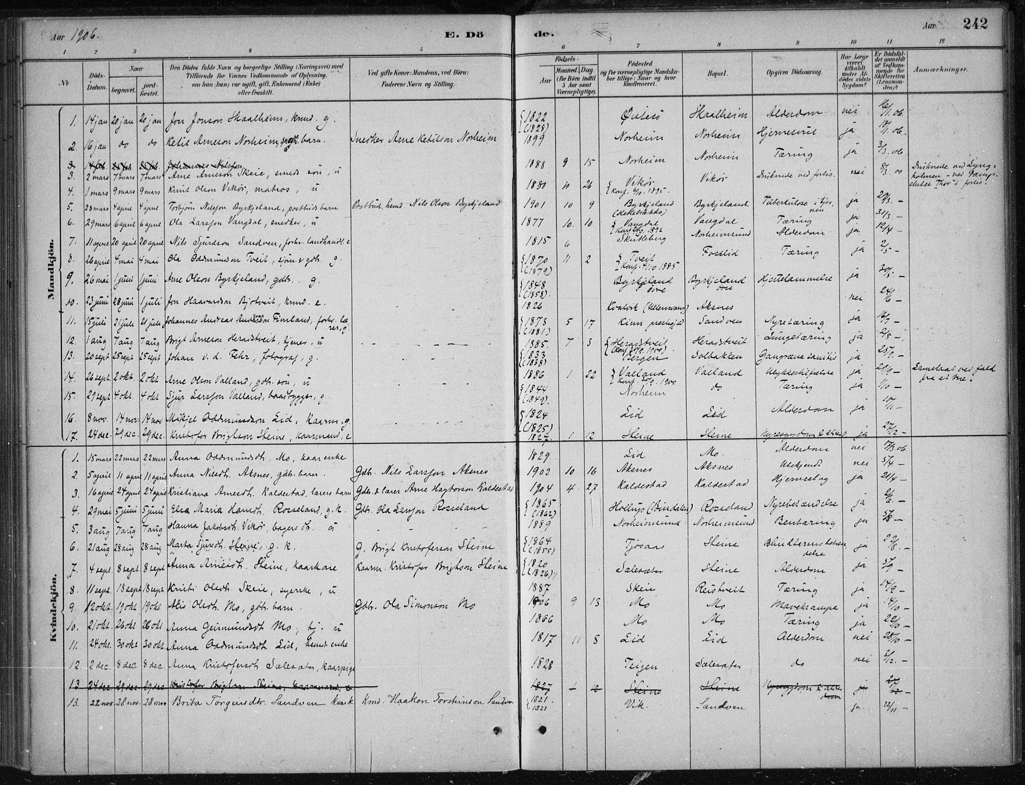 Kvam sokneprestembete, SAB/A-76201/H/Haa: Parish register (official) no. B  1, 1880-1908, p. 242