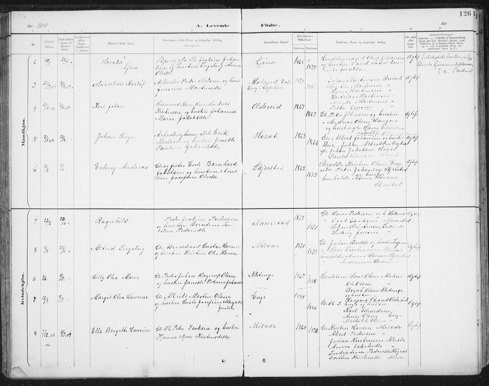 Ministerialprotokoller, klokkerbøker og fødselsregistre - Nordland, SAT/A-1459/852/L0741: Parish register (official) no. 852A11, 1894-1917, p. 126