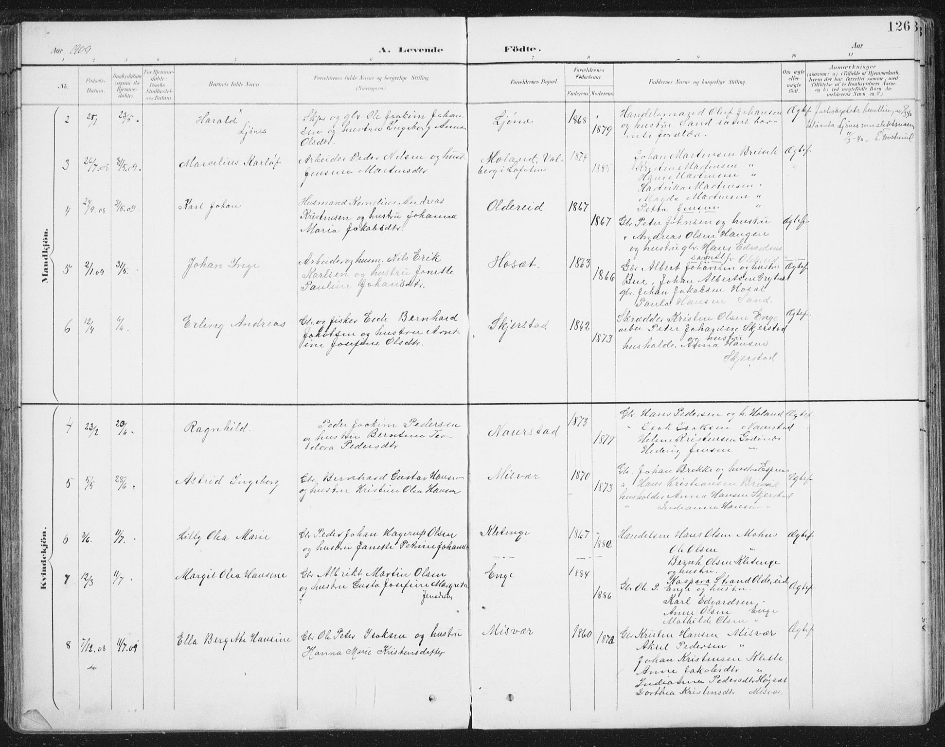Ministerialprotokoller, klokkerbøker og fødselsregistre - Nordland, AV/SAT-A-1459/852/L0741: Parish register (official) no. 852A11, 1894-1917, p. 126