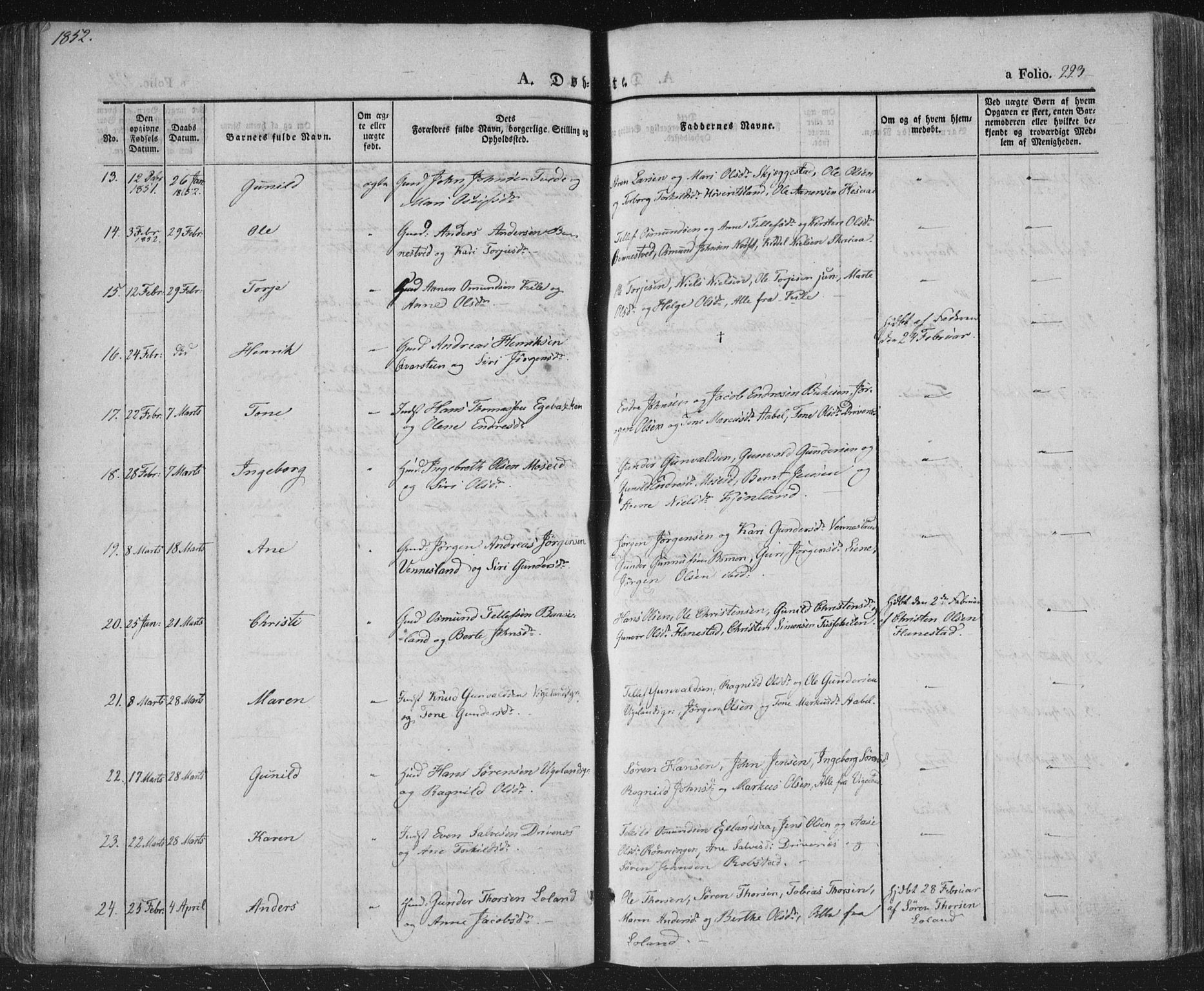 Vennesla sokneprestkontor, SAK/1111-0045/Fa/Fac/L0004: Parish register (official) no. A 4, 1834-1855, p. 223