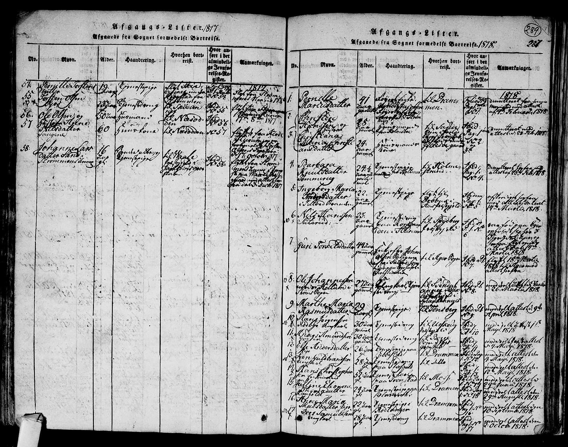 Hurum kirkebøker, SAKO/A-229/F/Fa/L0009: Parish register (official) no. 9, 1816-1826, p. 289