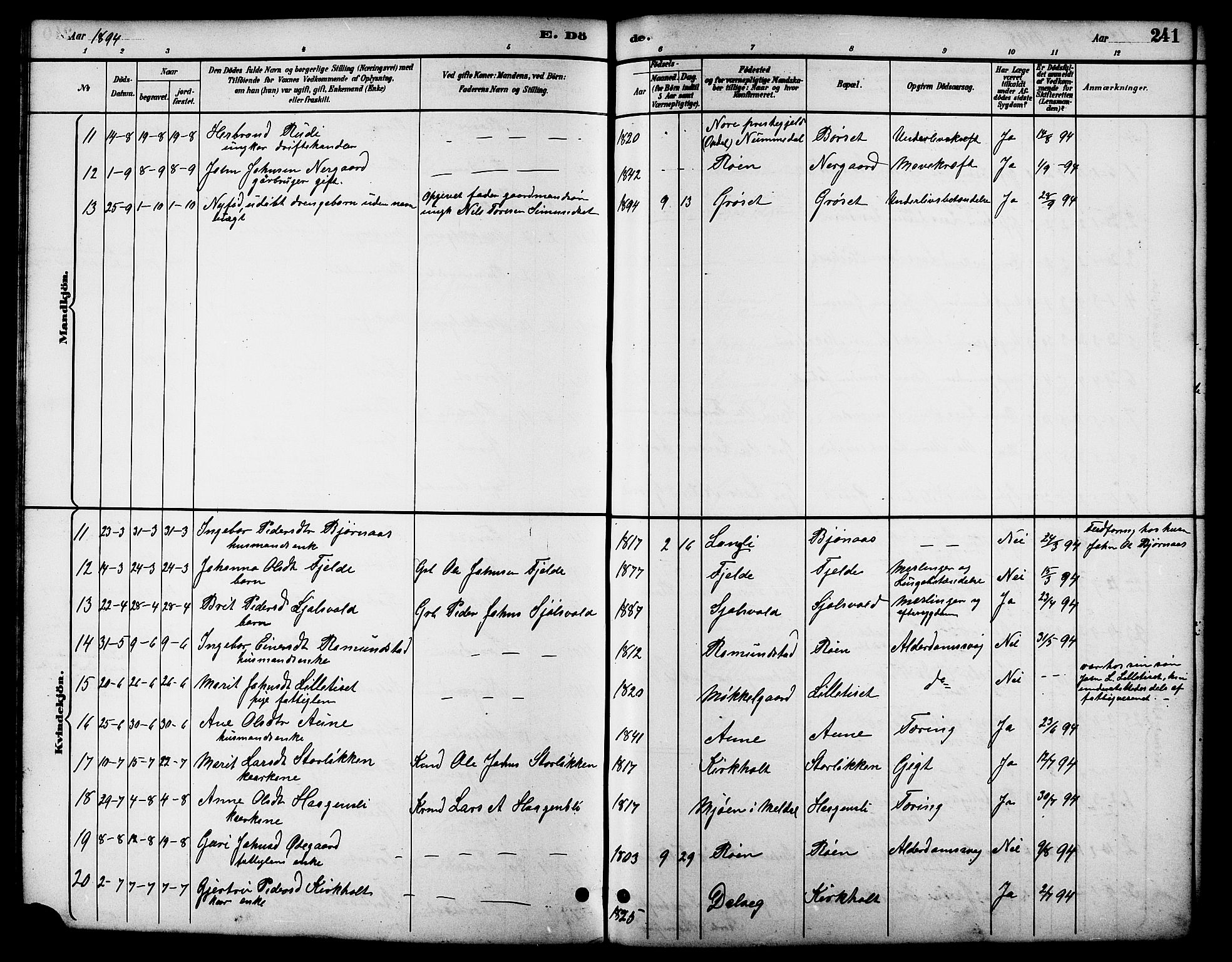 Ministerialprotokoller, klokkerbøker og fødselsregistre - Møre og Romsdal, SAT/A-1454/598/L1078: Parish register (copy) no. 598C03, 1892-1909, p. 241