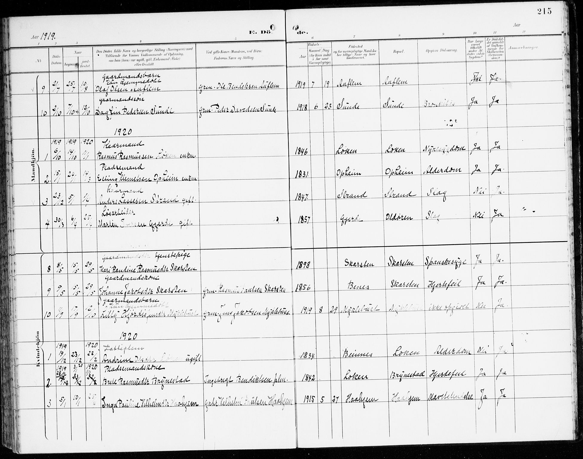 Innvik sokneprestembete, SAB/A-80501: Parish register (official) no. C 2, 1900-1920, p. 215