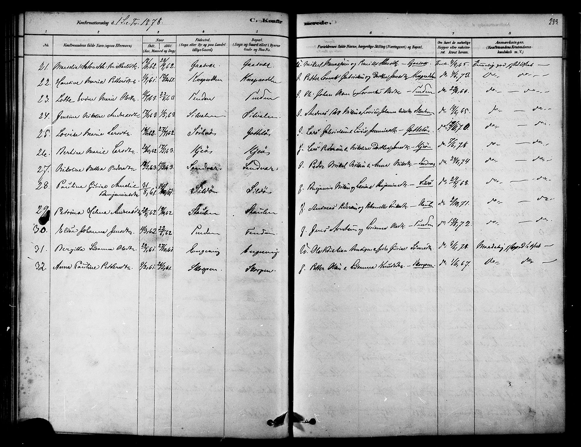 Ministerialprotokoller, klokkerbøker og fødselsregistre - Nordland, SAT/A-1459/834/L0507: Parish register (official) no. 834A05, 1878-1892, p. 233