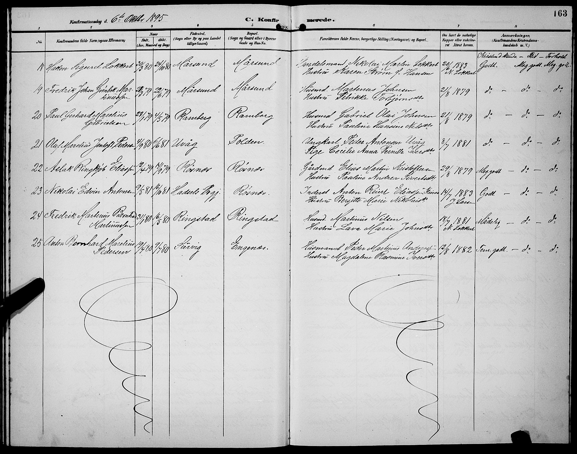 Ministerialprotokoller, klokkerbøker og fødselsregistre - Nordland, AV/SAT-A-1459/891/L1316: Parish register (copy) no. 891C05, 1894-1898, p. 163