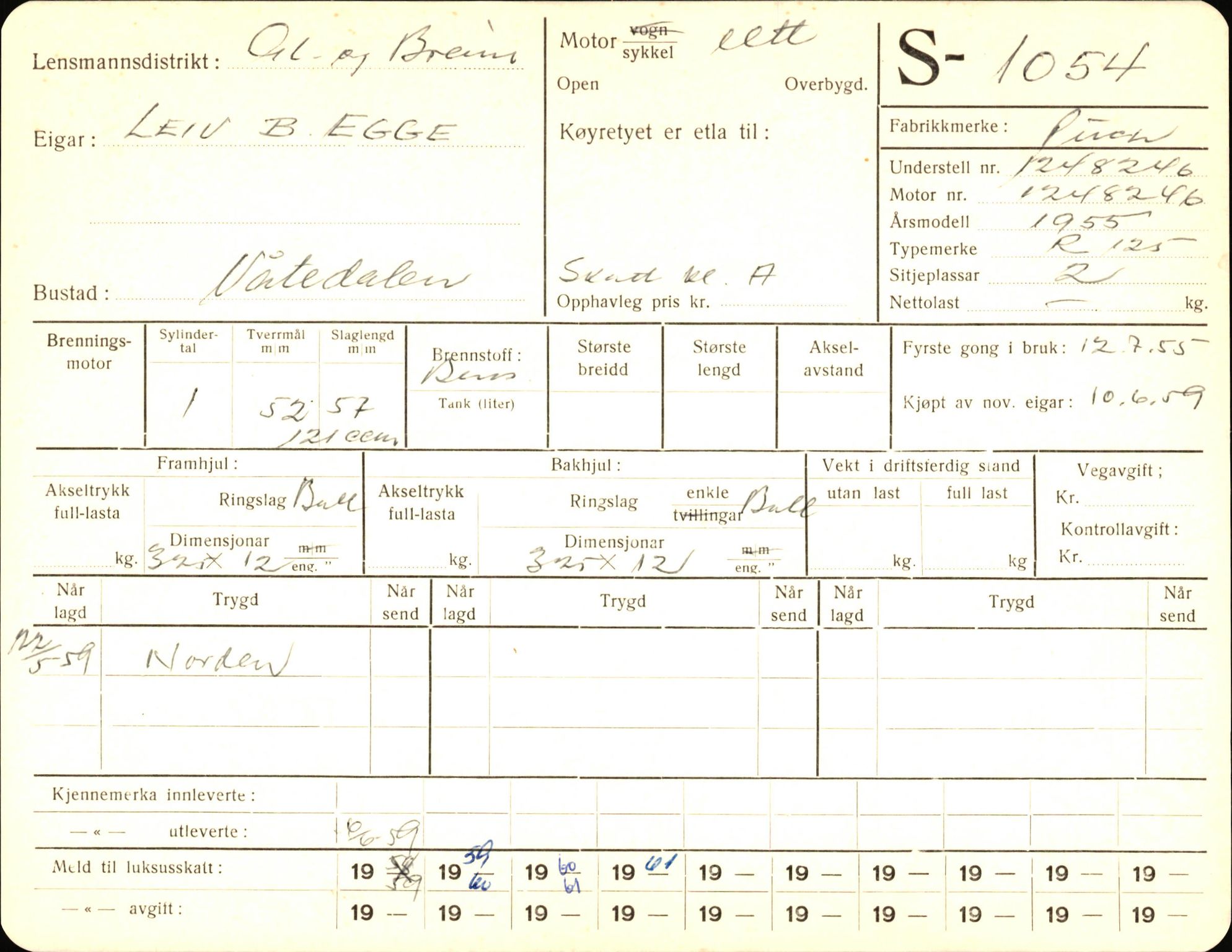 Statens vegvesen, Sogn og Fjordane vegkontor, AV/SAB-A-5301/4/F/L0003: Registerkort utmeldte Fjordane S1000-2499, 1930-1961, p. 92