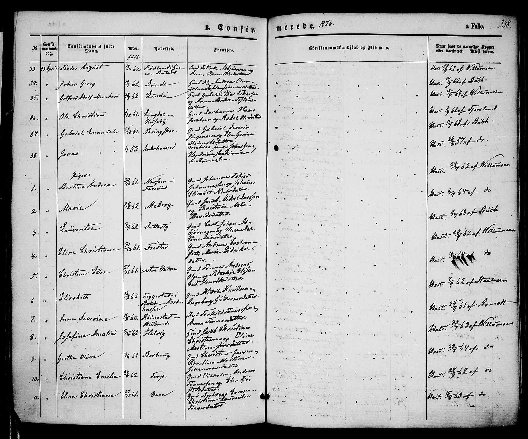 Lista sokneprestkontor, AV/SAK-1111-0027/F/Fb/L0003: Parish register (copy) no. B 3, 1862-1877, p. 338