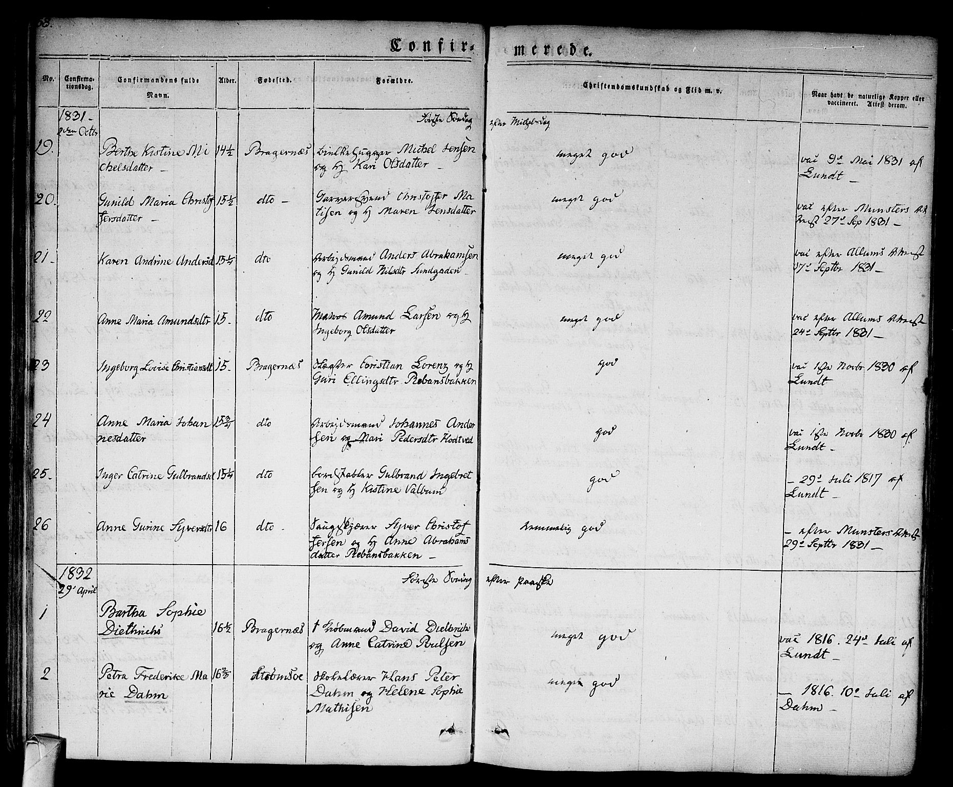 Bragernes kirkebøker, SAKO/A-6/F/Fc/L0001: Parish register (official) no. III 1, 1830-1853, p. 58