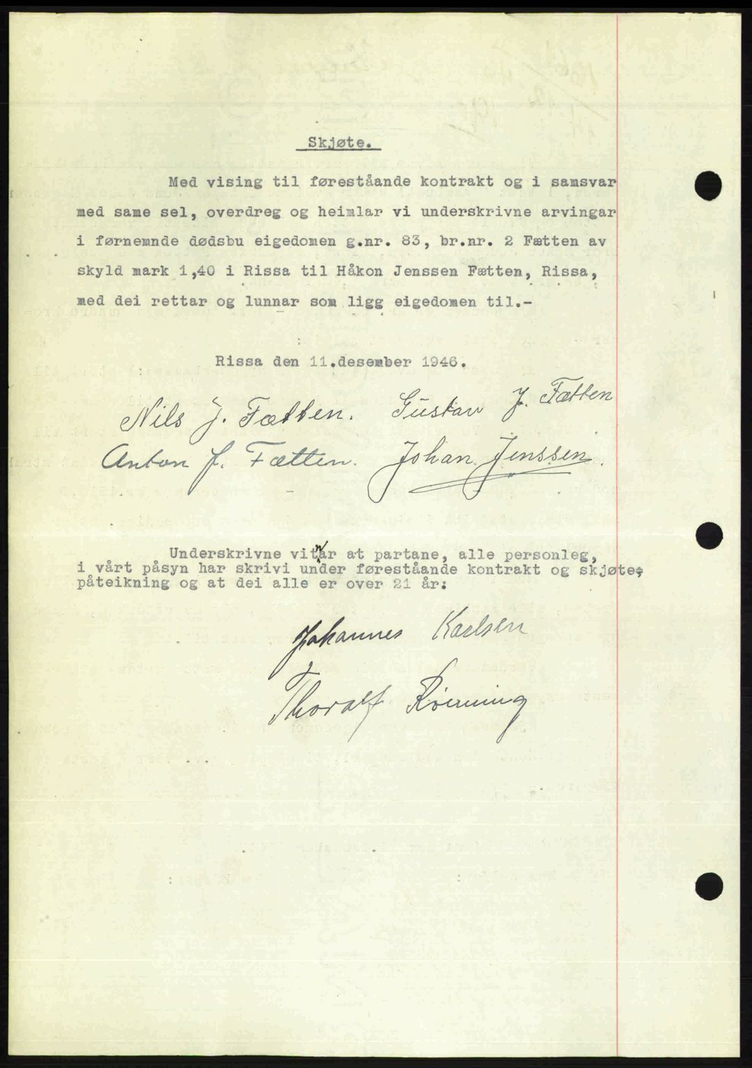 Fosen sorenskriveri, AV/SAT-A-1107/1/2/2C: Mortgage book no. A4-6, 1946-1947, Diary no: : 1661/1946