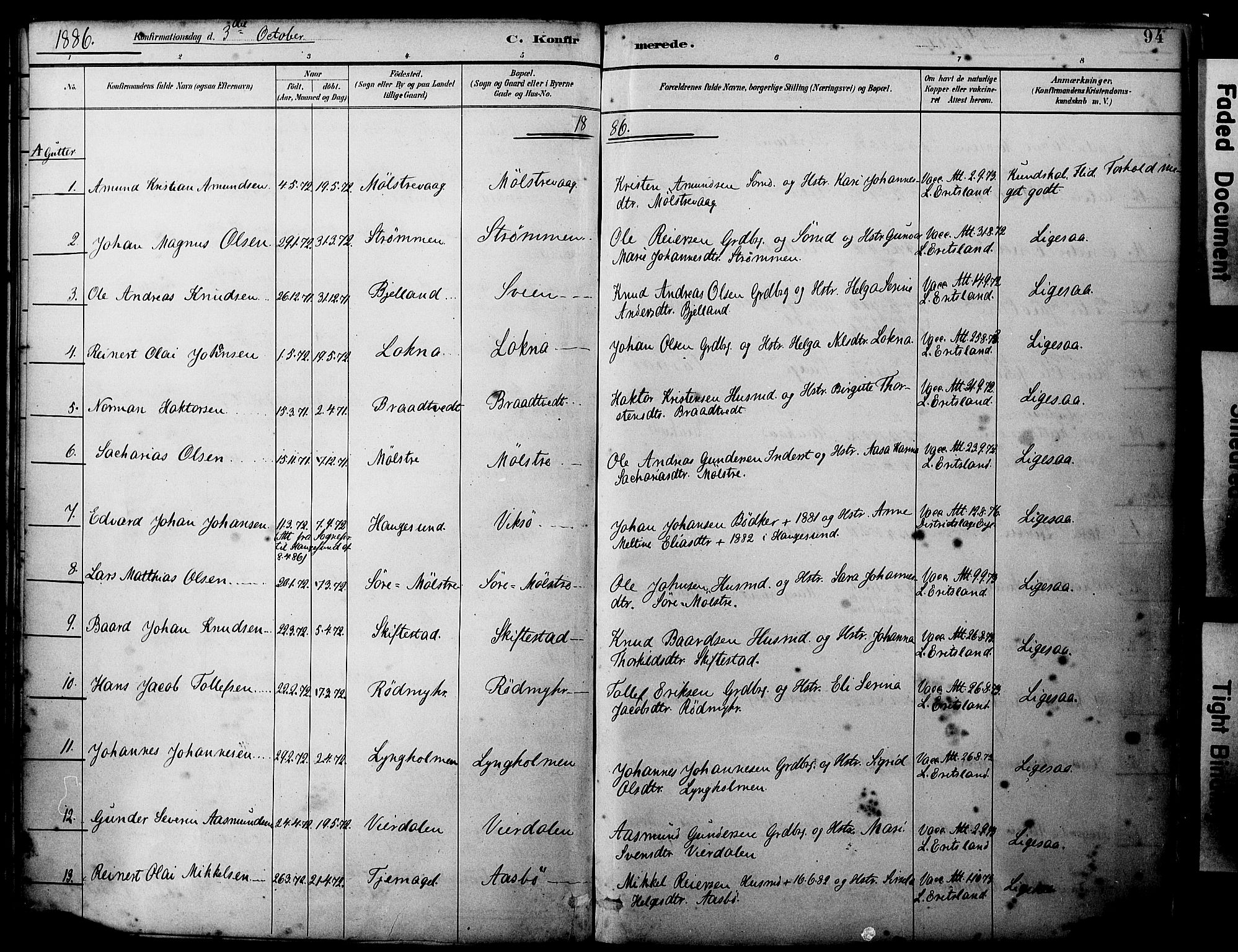 Sveio Sokneprestembete, AV/SAB-A-78501/H/Haa: Parish register (official) no. B 2, 1883-1894, p. 94