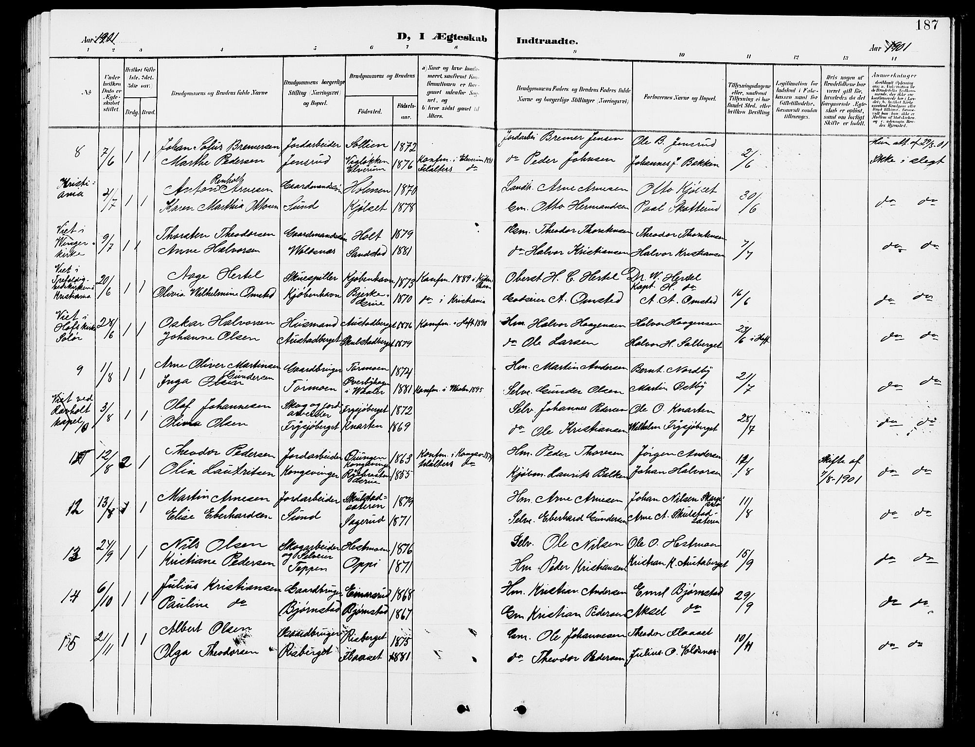 Grue prestekontor, SAH/PREST-036/H/Ha/Hab/L0005: Parish register (copy) no. 5, 1900-1909, p. 187