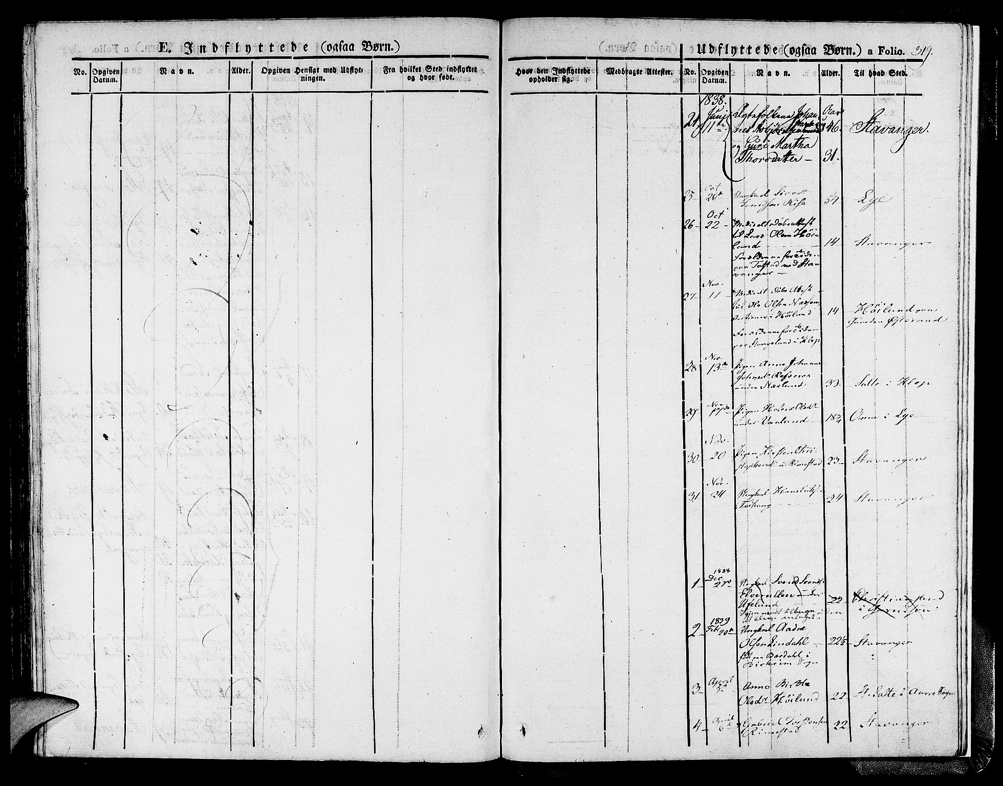 Hå sokneprestkontor, SAST/A-101801/001/30BA/L0004: Parish register (official) no. A 4.1 /1, 1826-1841, p. 319