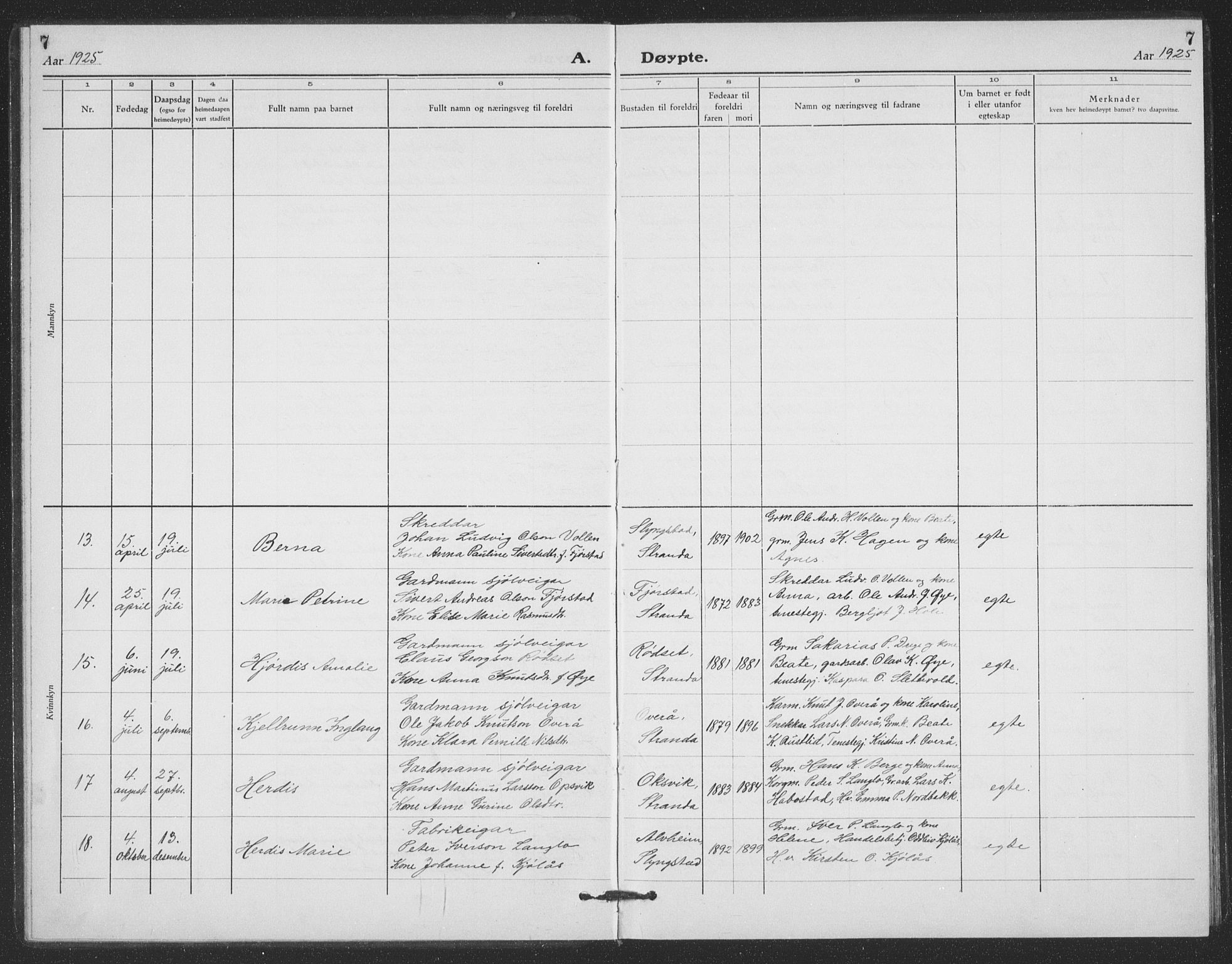 Ministerialprotokoller, klokkerbøker og fødselsregistre - Møre og Romsdal, SAT/A-1454/520/L0294: Parish register (copy) no. 520C06, 1923-1938, p. 7