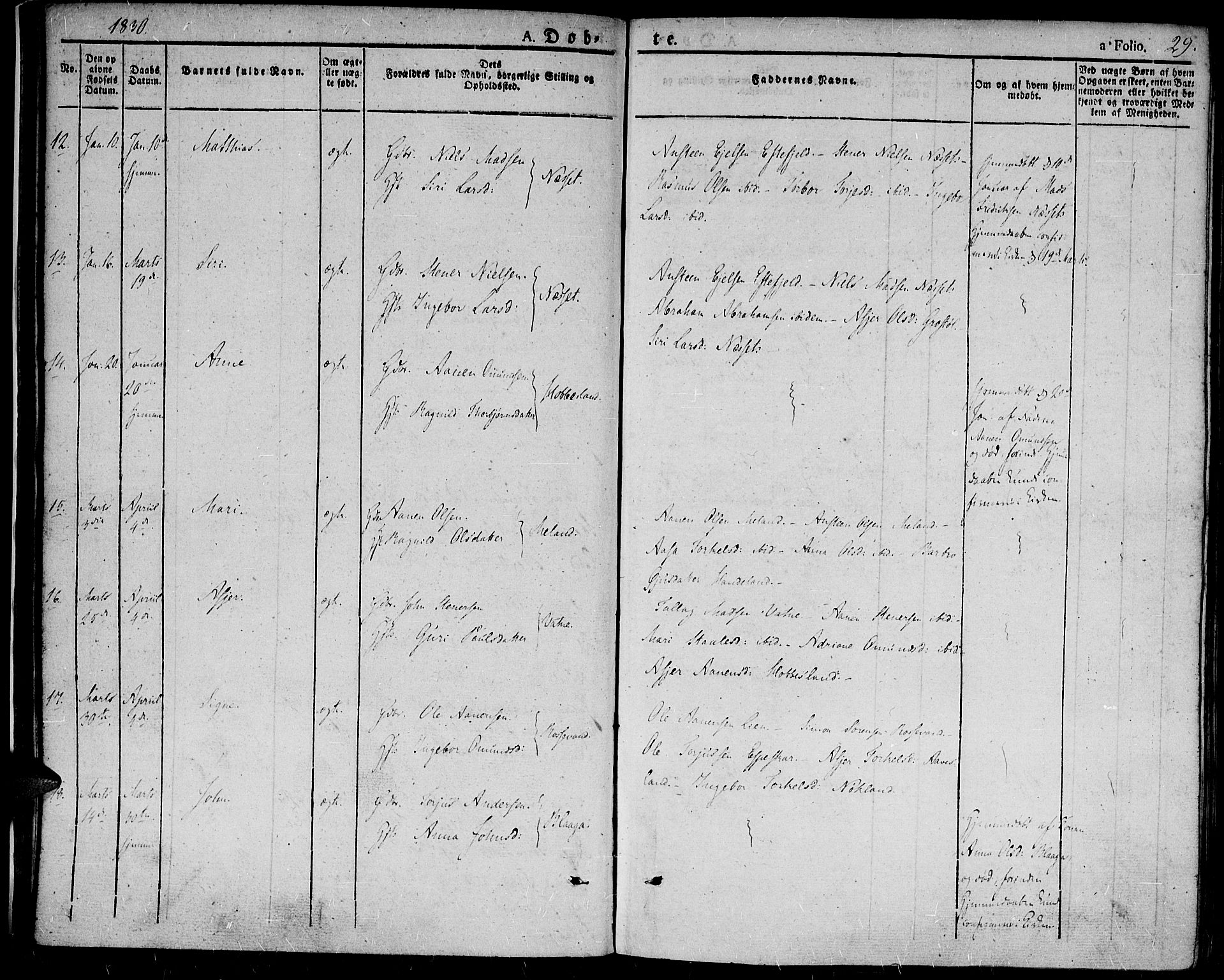 Hægebostad sokneprestkontor, AV/SAK-1111-0024/F/Fa/Fab/L0001: Parish register (official) no. A 1, 1823-1867, p. 29