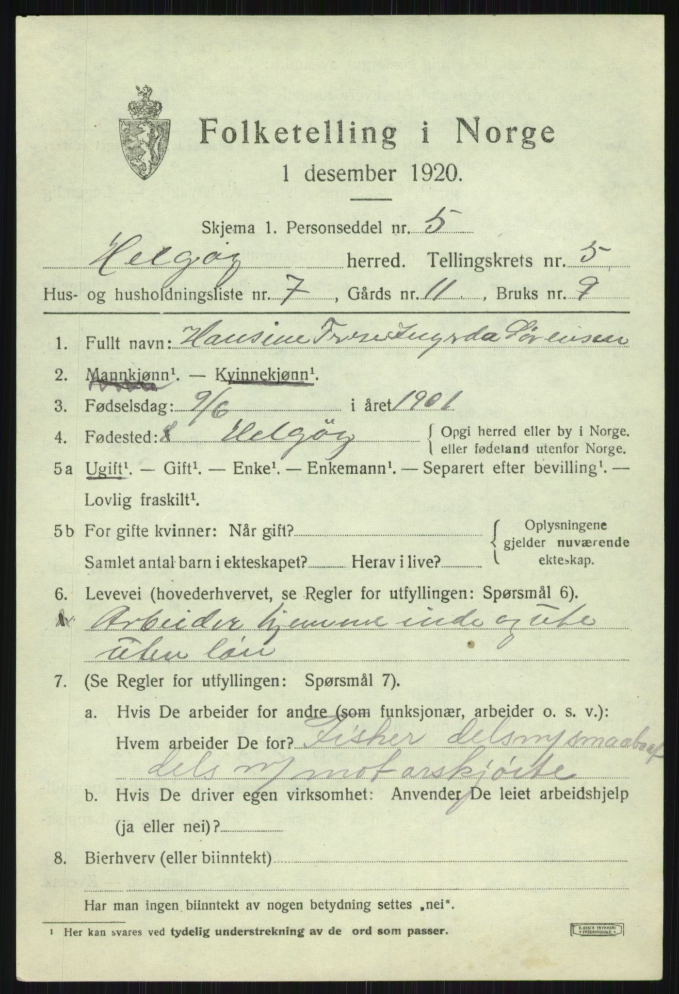 SATØ, 1920 census for Helgøy, 1920, p. 2019