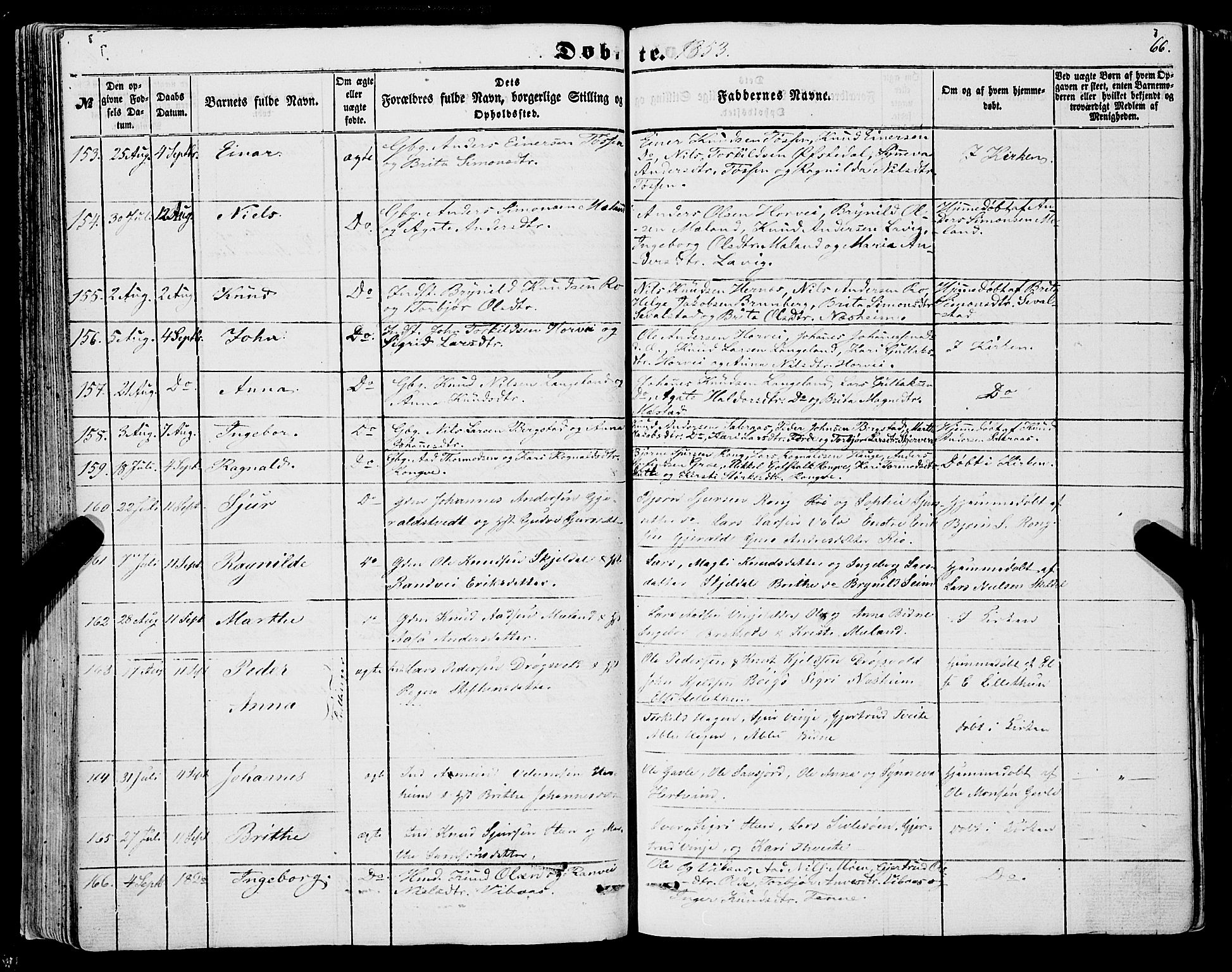 Voss sokneprestembete, SAB/A-79001/H/Haa: Parish register (official) no. A 16, 1849-1863, p. 66