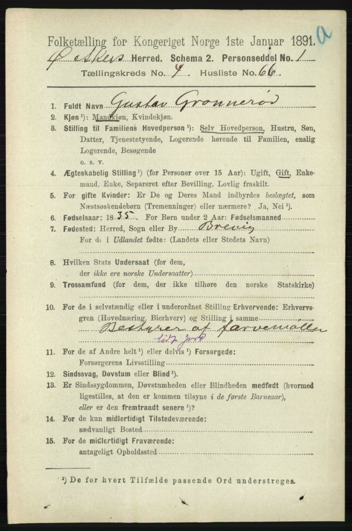 RA, 1891 census for 0218 Aker, 1891, p. 4885