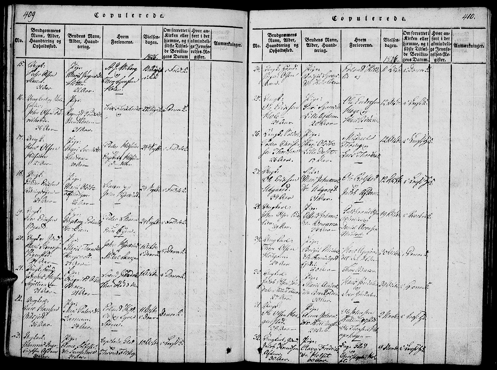 Lesja prestekontor, SAH/PREST-068/H/Ha/Haa/L0004: Parish register (official) no. 4, 1820-1829, p. 409-410