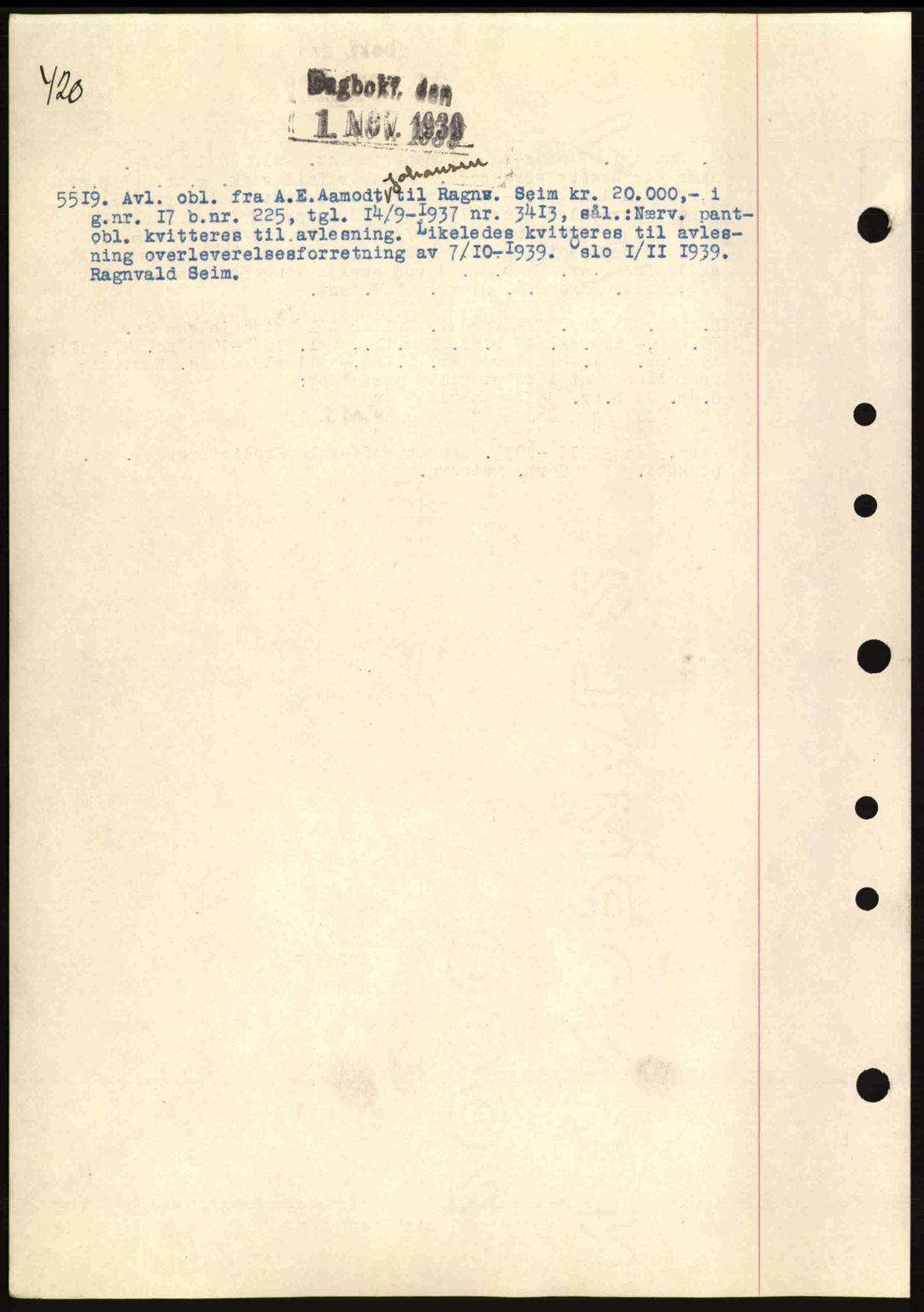 Aker herredsskriveri, AV/SAO-A-10896/G/Gb/Gbb/Gbbc/L0006: Mortgage book no. B62-63, 1939-1939, Diary no: : 5519/1939