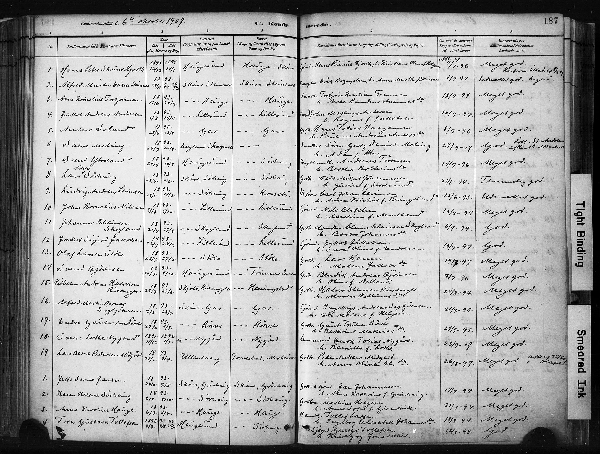 Haugesund sokneprestkontor, AV/SAST-A -101863/H/Ha/Haa/L0004: Parish register (official) no. A 4, 1886-1908, p. 187