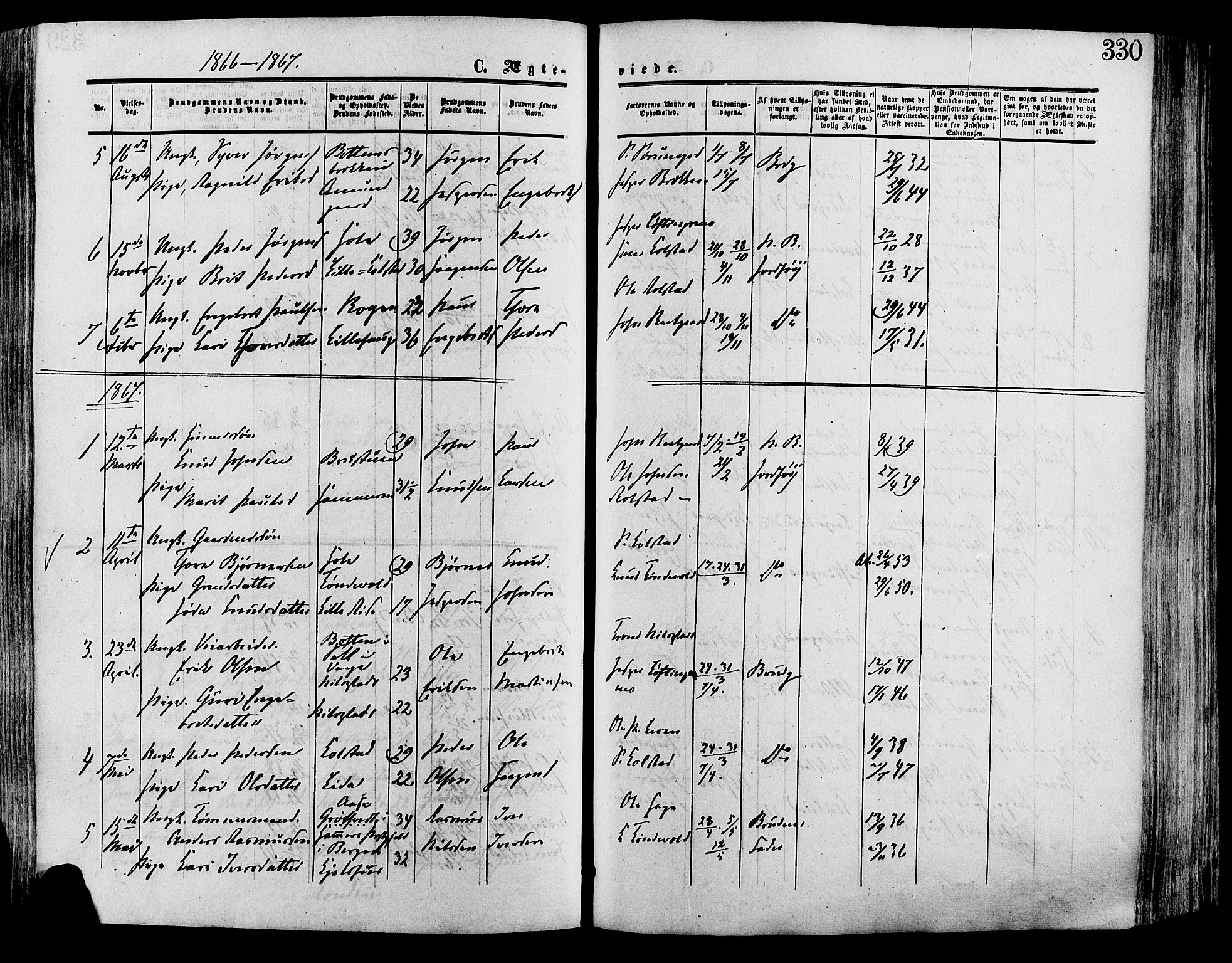 Lesja prestekontor, SAH/PREST-068/H/Ha/Haa/L0008: Parish register (official) no. 8, 1854-1880, p. 330