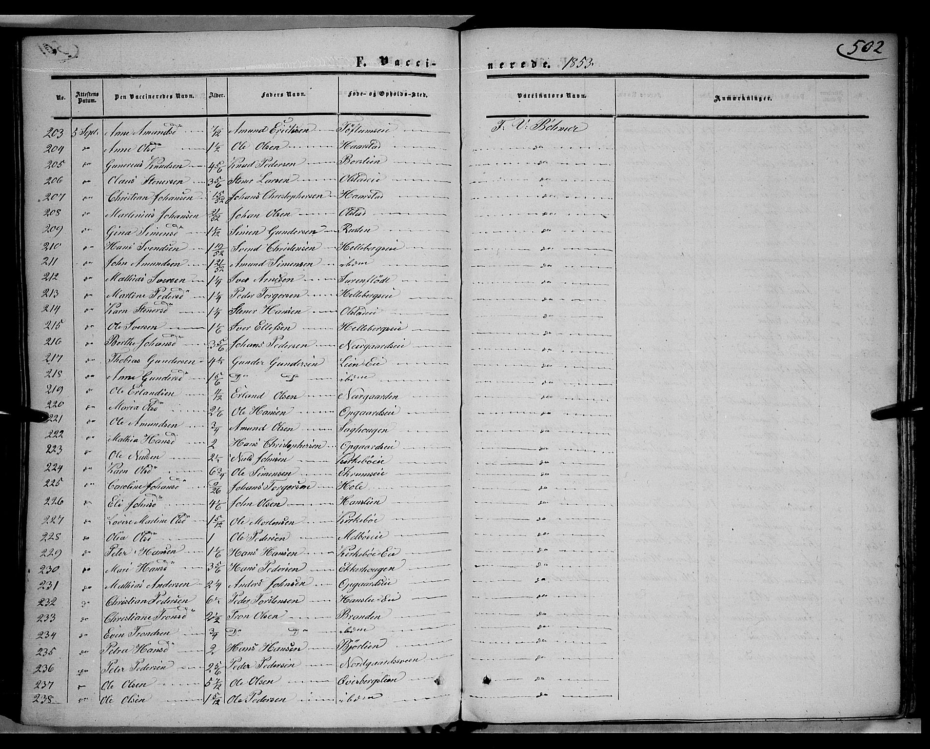 Gausdal prestekontor, AV/SAH-PREST-090/H/Ha/Haa/L0008: Parish register (official) no. 8, 1850-1861, p. 502