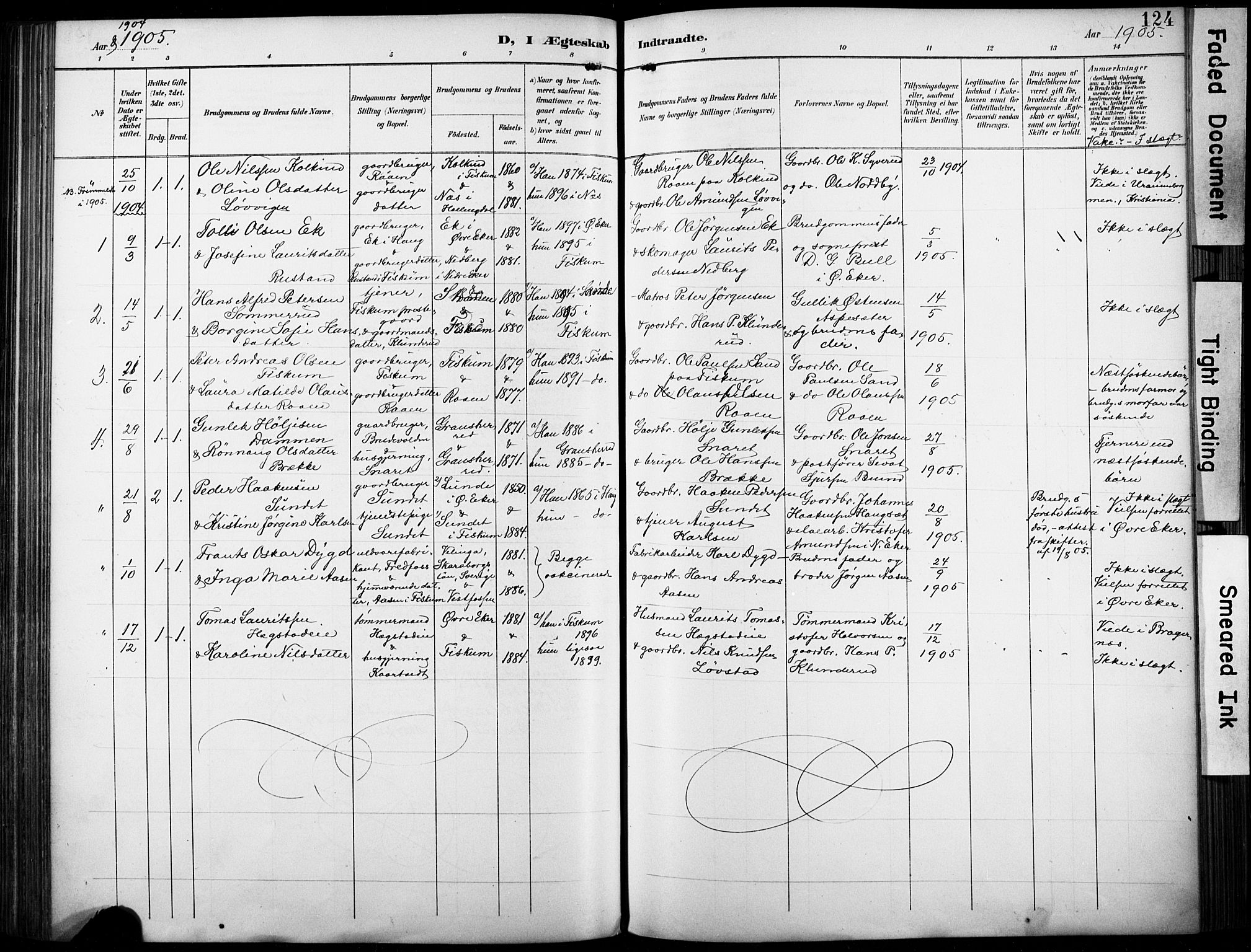 Fiskum kirkebøker, AV/SAKO-A-15/F/Fa/L0003: Parish register (official) no. 3, 1890-1905, p. 124