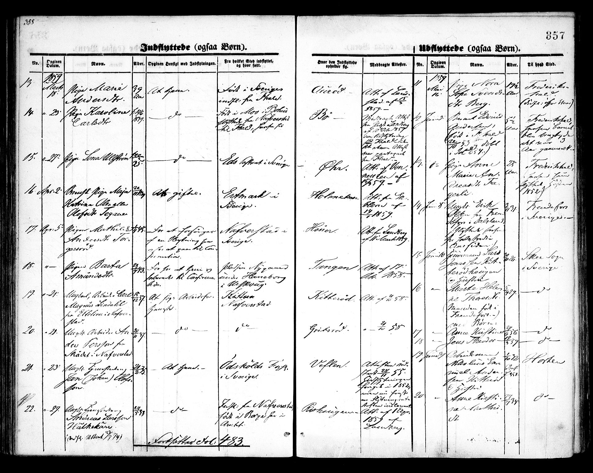 Idd prestekontor Kirkebøker, SAO/A-10911/F/Fc/L0004b: Parish register (official) no. III 4B, 1848-1860, p. 357